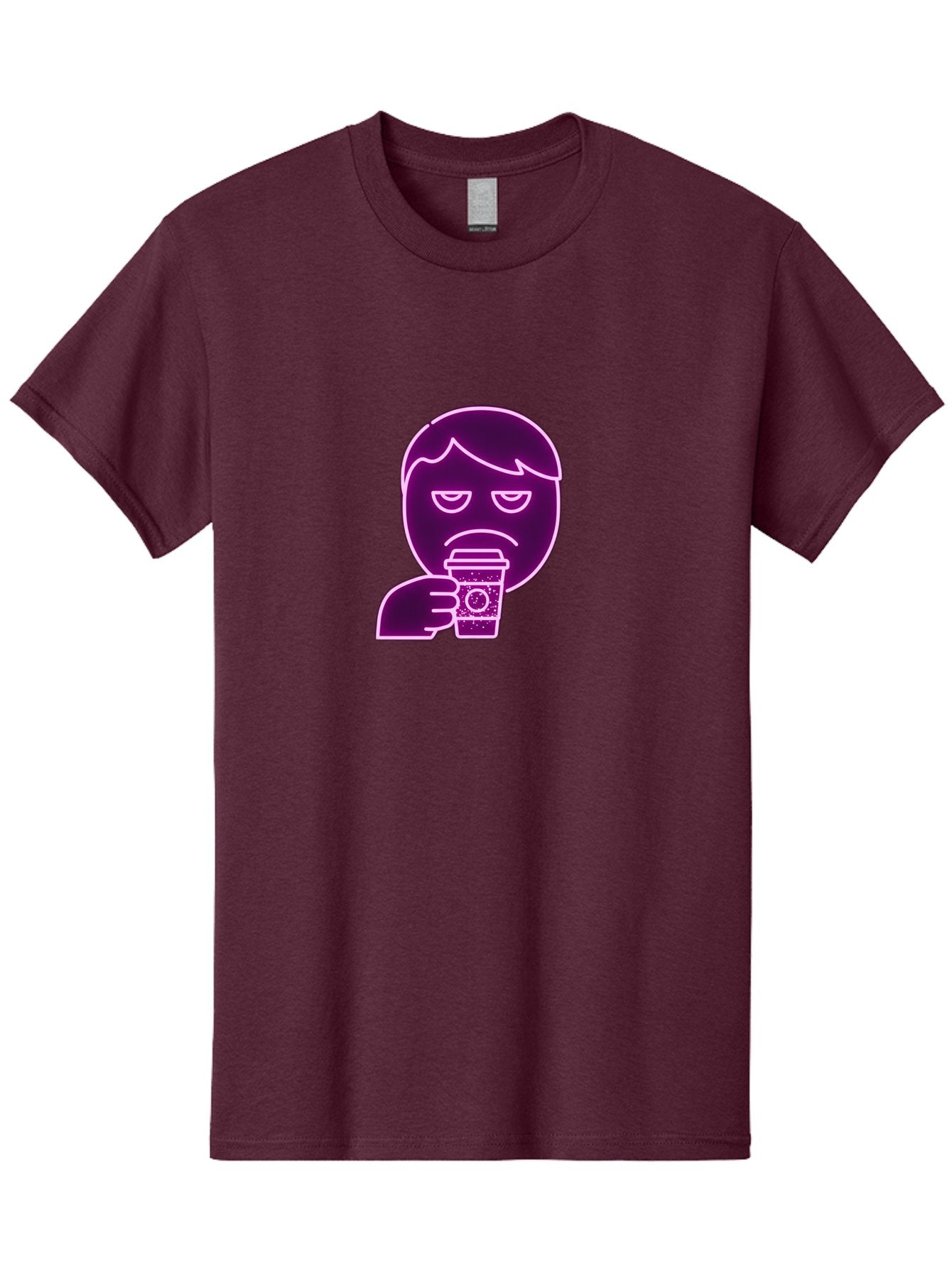 Disappointed-Coffee-Drinker Men'S Graphic Tee, 100% Cotton, Comfortable Casual Summer Wear, Machine Washable, Unhappy Person, Drinking Coffee, Sad Face, Frowning, Coffee Cup, Purple Illustration, Cartoon Character, Coffee Lover, Bab857 15