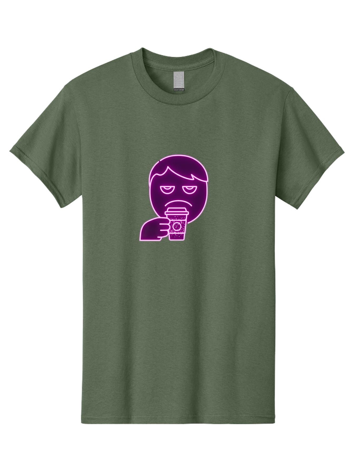 Disappointed-Coffee-Drinker Men'S Graphic Tee, 100% Cotton, Comfortable Casual Summer Wear, Machine Washable, Unhappy Person, Drinking Coffee, Sad Face, Frowning, Coffee Cup, Purple Illustration, Cartoon Character, Coffee Lover, Bab857 6