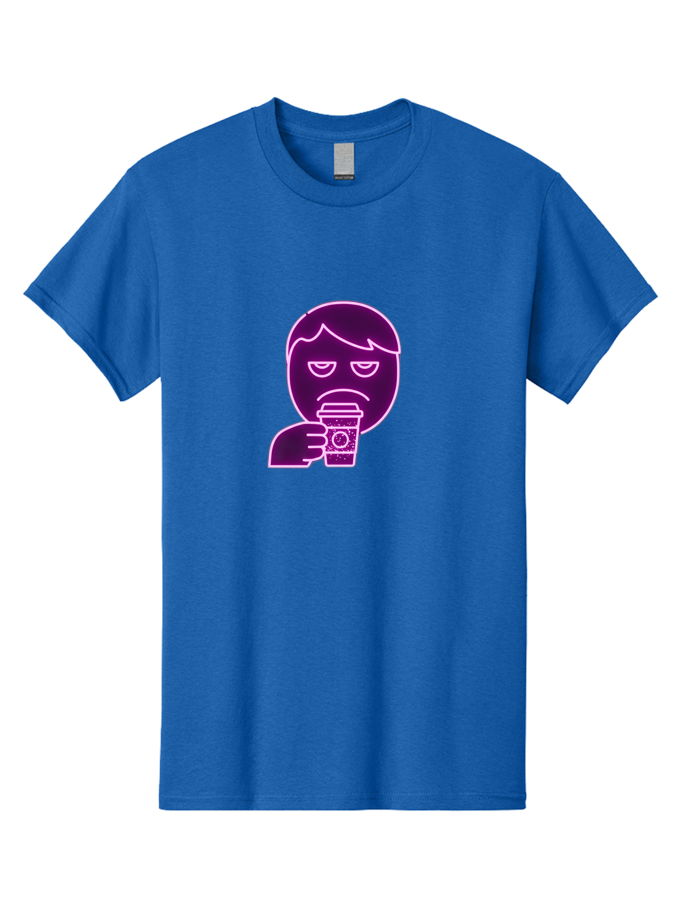 Disappointed-Coffee-Drinker Men'S Graphic Tee, 100% Cotton, Comfortable Casual Summer Wear, Machine Washable, Unhappy Person, Drinking Coffee, Sad Face, Frowning, Coffee Cup, Purple Illustration, Cartoon Character, Coffee Lover, Bab857 11