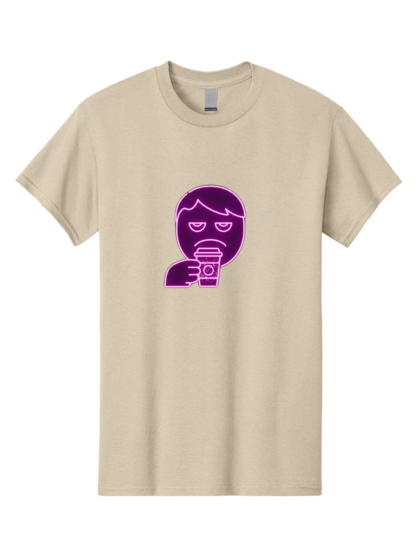 Disappointed-Coffee-Drinker Men'S Graphic Tee, 100% Cotton, Comfortable Casual Summer Wear, Machine Washable, Unhappy Person, Drinking Coffee, Sad Face, Frowning, Coffee Cup, Purple Illustration, Cartoon Character, Coffee Lover, Bab857 4