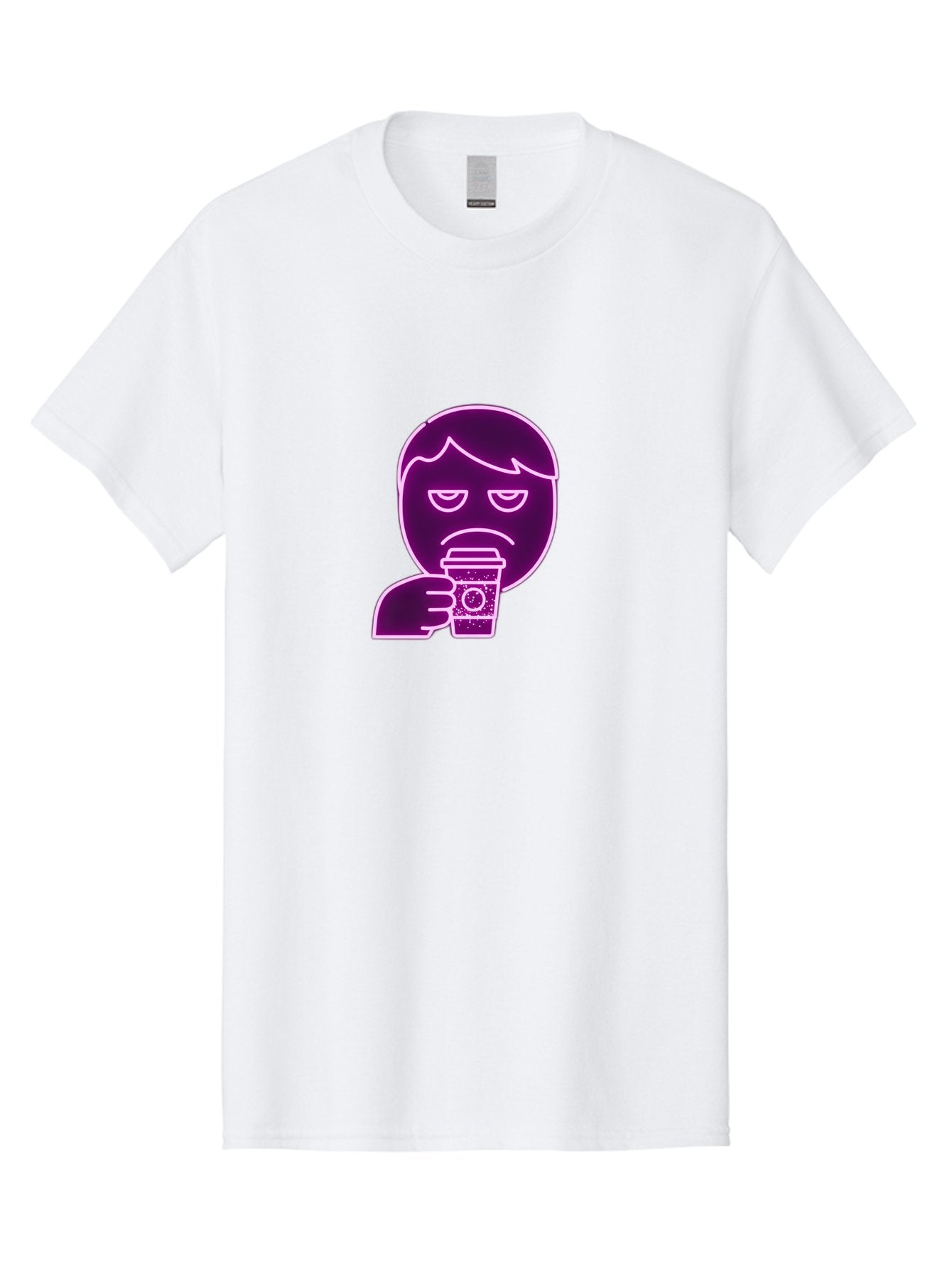 Disappointed-Coffee-Drinker Men'S Graphic Tee, 100% Cotton, Comfortable Casual Summer Wear, Machine Washable, Unhappy Person, Drinking Coffee, Sad Face, Frowning, Coffee Cup, Purple Illustration, Cartoon Character, Coffee Lover, Bab857 6