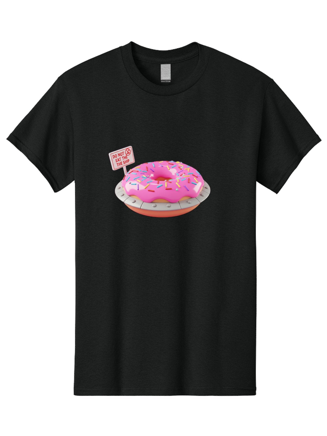 Do-Not-Eat-The-Ship-Donut Men'S Graphic Tee, 100% Cotton, Comfortable Casual Summer Wear, Machine Washable, Pink Donut With Sprinkles, Pastel Colors, Whimsical Humor, Funny Warning Sign, Playful Treat, Sweet Temptation, Pink Icing, Bab859 7