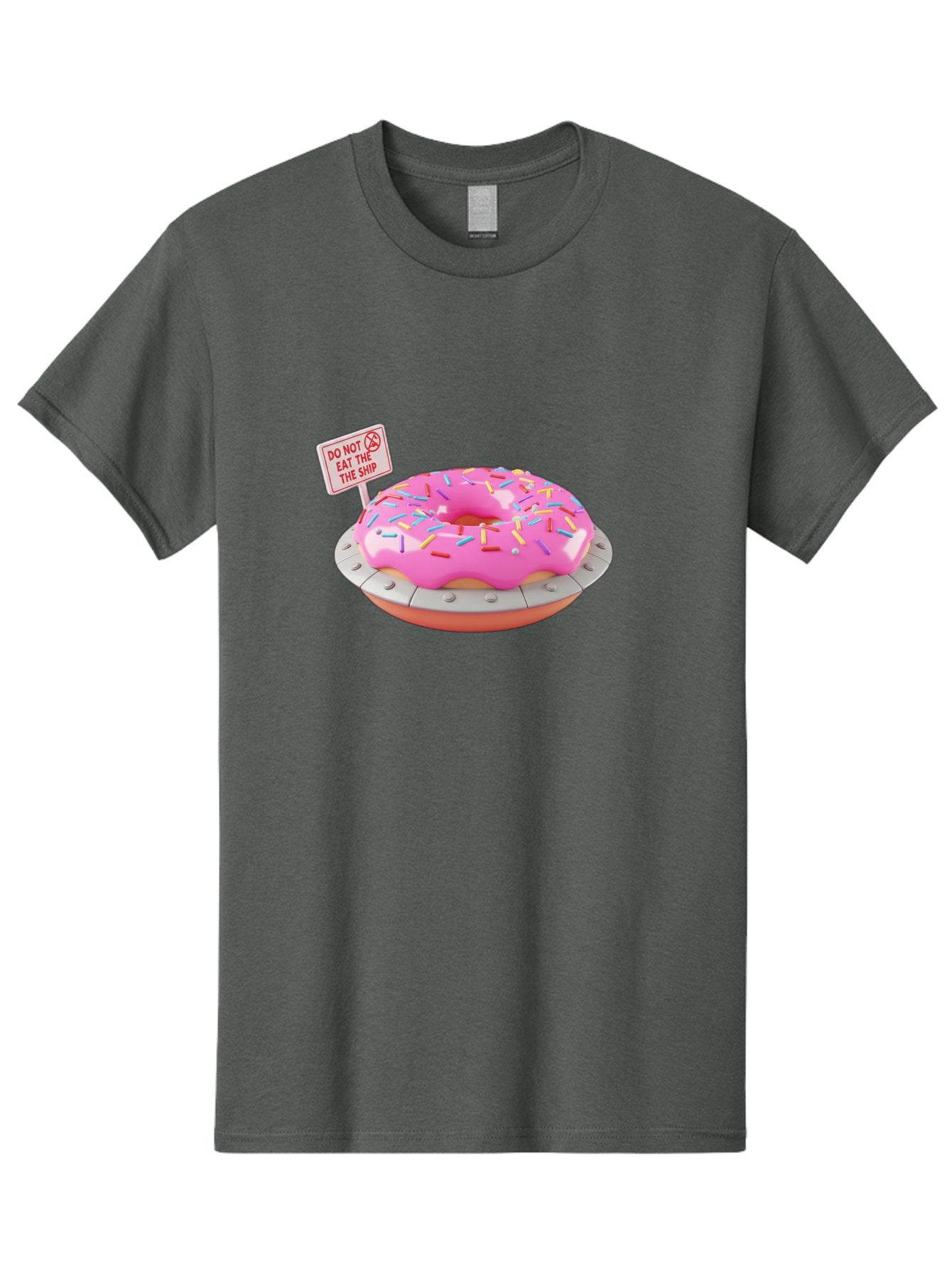 Do-Not-Eat-The-Ship-Donut Men'S Graphic Tee, 100% Cotton, Comfortable Casual Summer Wear, Machine Washable, Pink Donut With Sprinkles, Pastel Colors, Whimsical Humor, Funny Warning Sign, Playful Treat, Sweet Temptation, Pink Icing, Bab859 8