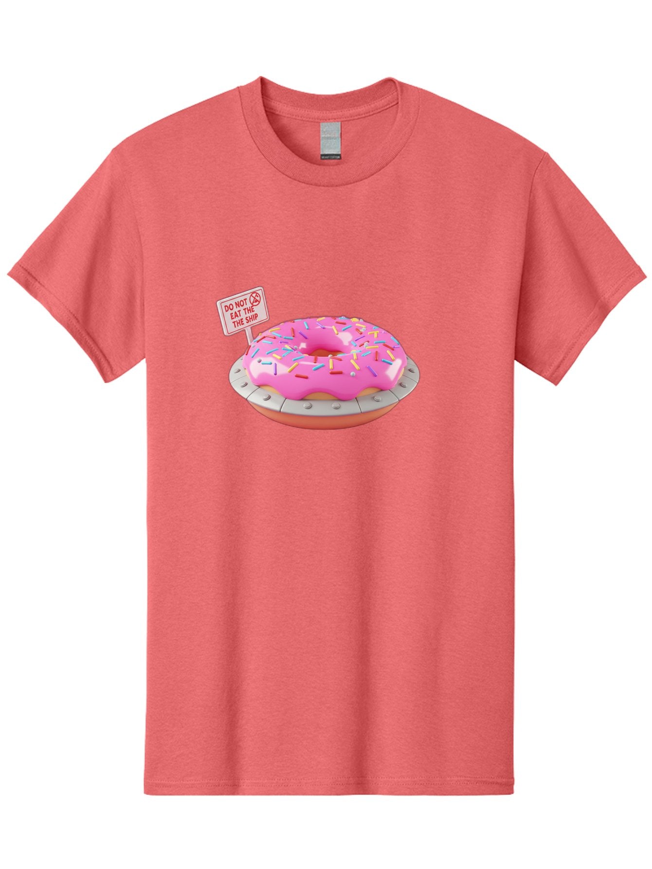 Do-Not-Eat-The-Ship-Donut Men'S Graphic Tee, 100% Cotton, Comfortable Casual Summer Wear, Machine Washable, Pink Donut With Sprinkles, Pastel Colors, Whimsical Humor, Funny Warning Sign, Playful Treat, Sweet Temptation, Pink Icing, Bab859 4