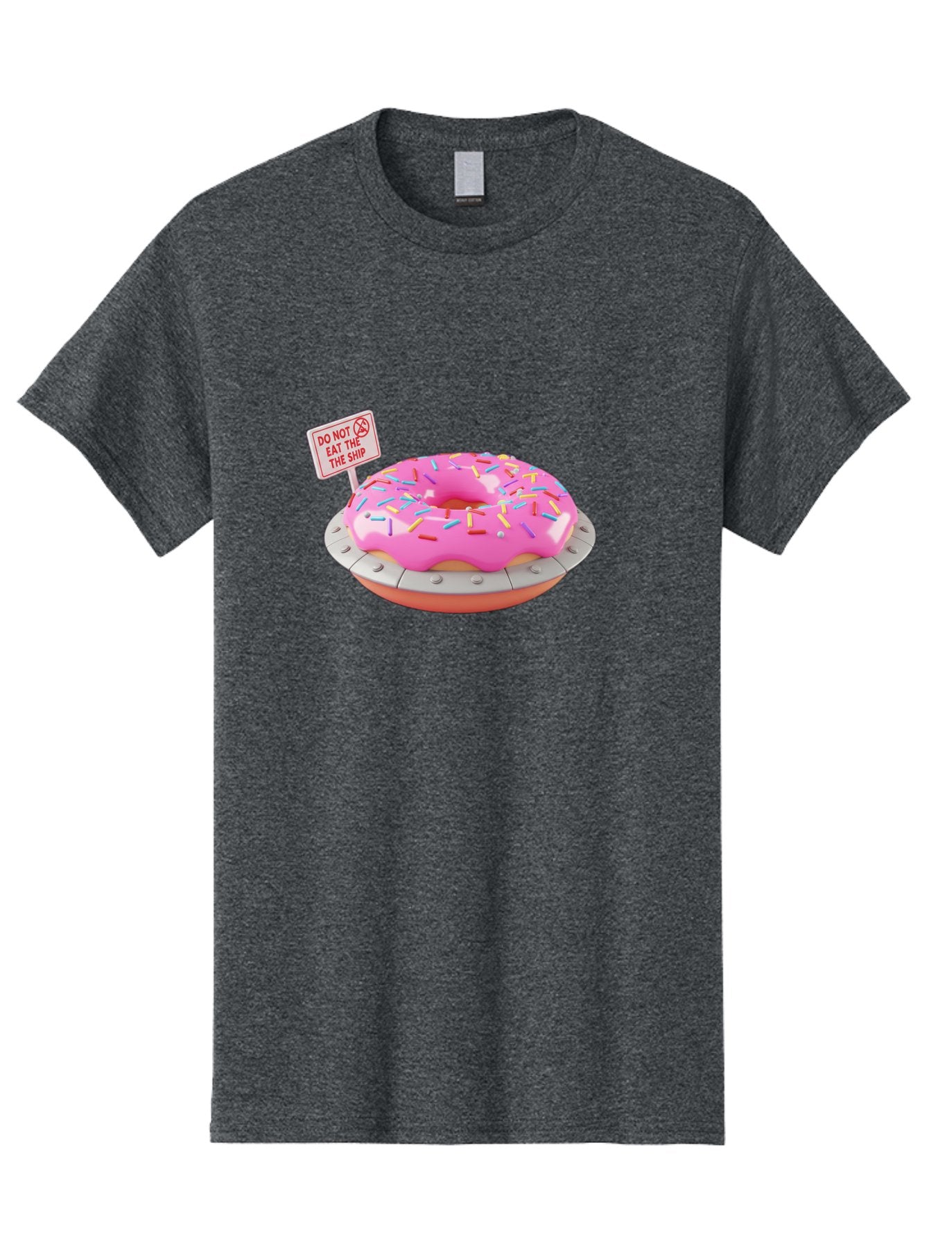 Do-Not-Eat-The-Ship-Donut Men'S Graphic Tee, 100% Cotton, Comfortable Casual Summer Wear, Machine Washable, Pink Donut With Sprinkles, Pastel Colors, Whimsical Humor, Funny Warning Sign, Playful Treat, Sweet Temptation, Pink Icing, Bab859 15