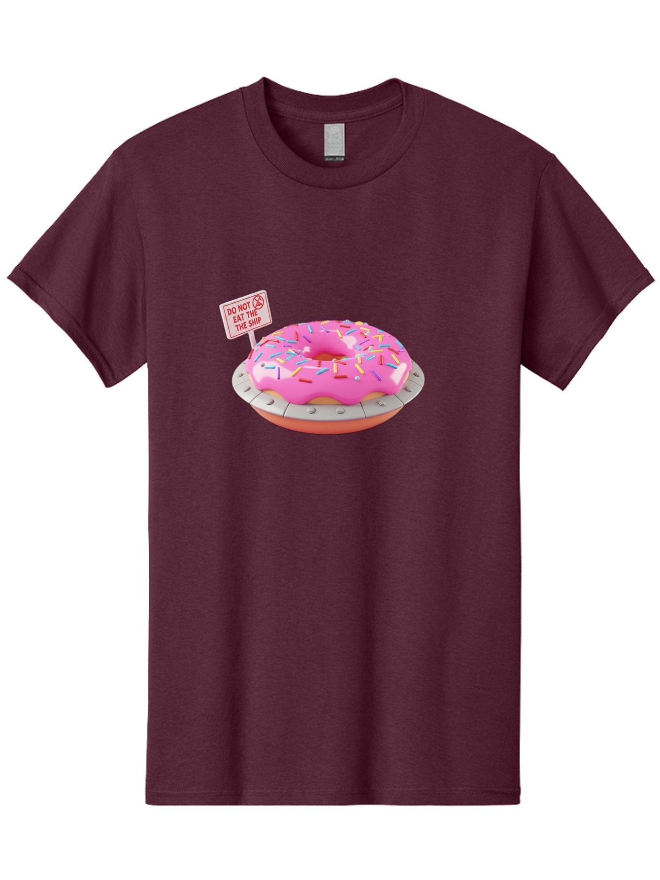 Do-Not-Eat-The-Ship-Donut Men'S Graphic Tee, 100% Cotton, Comfortable Casual Summer Wear, Machine Washable, Pink Donut With Sprinkles, Pastel Colors, Whimsical Humor, Funny Warning Sign, Playful Treat, Sweet Temptation, Pink Icing, Bab859 10