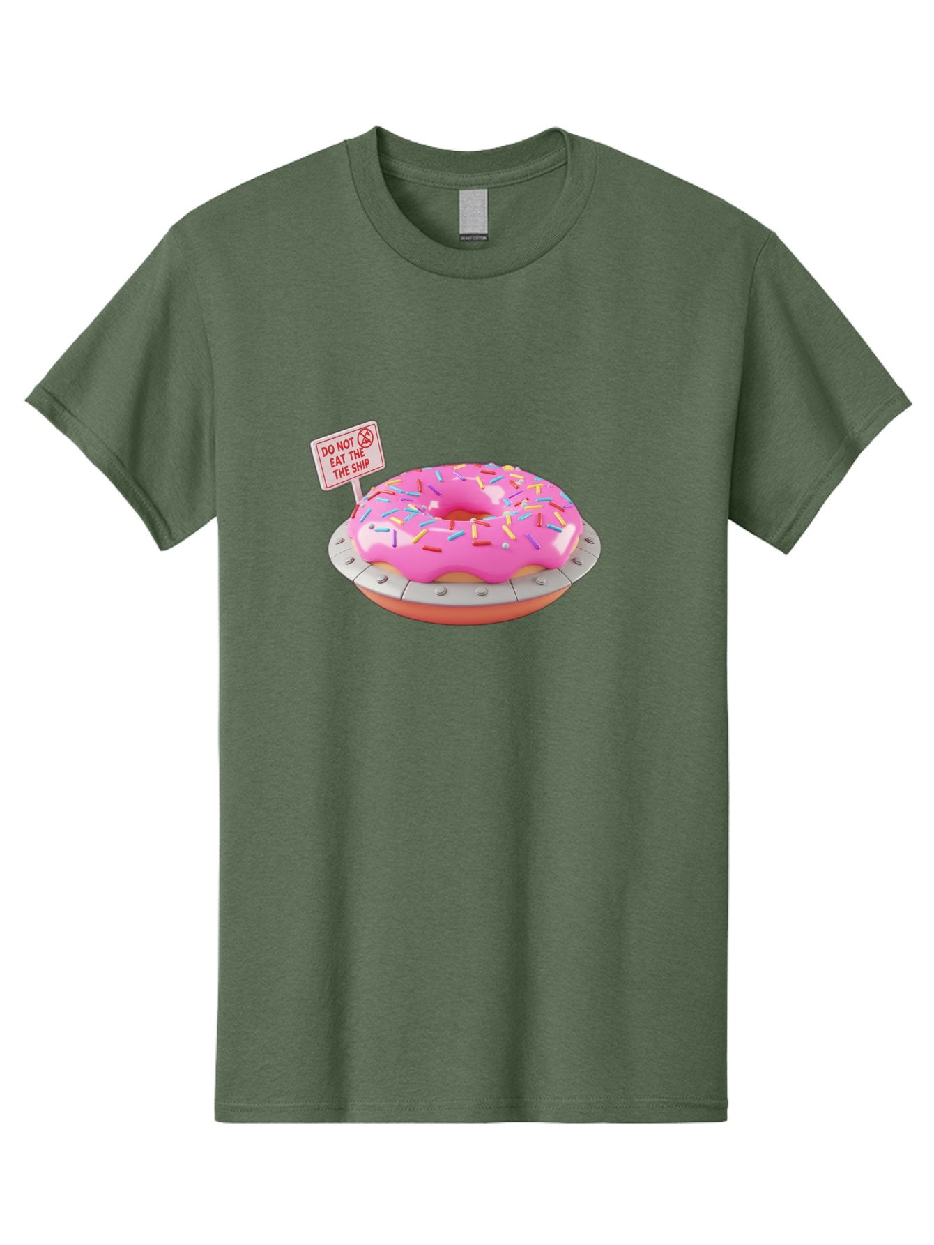 Do-Not-Eat-The-Ship-Donut Men'S Graphic Tee, 100% Cotton, Comfortable Casual Summer Wear, Machine Washable, Pink Donut With Sprinkles, Pastel Colors, Whimsical Humor, Funny Warning Sign, Playful Treat, Sweet Temptation, Pink Icing, Bab859