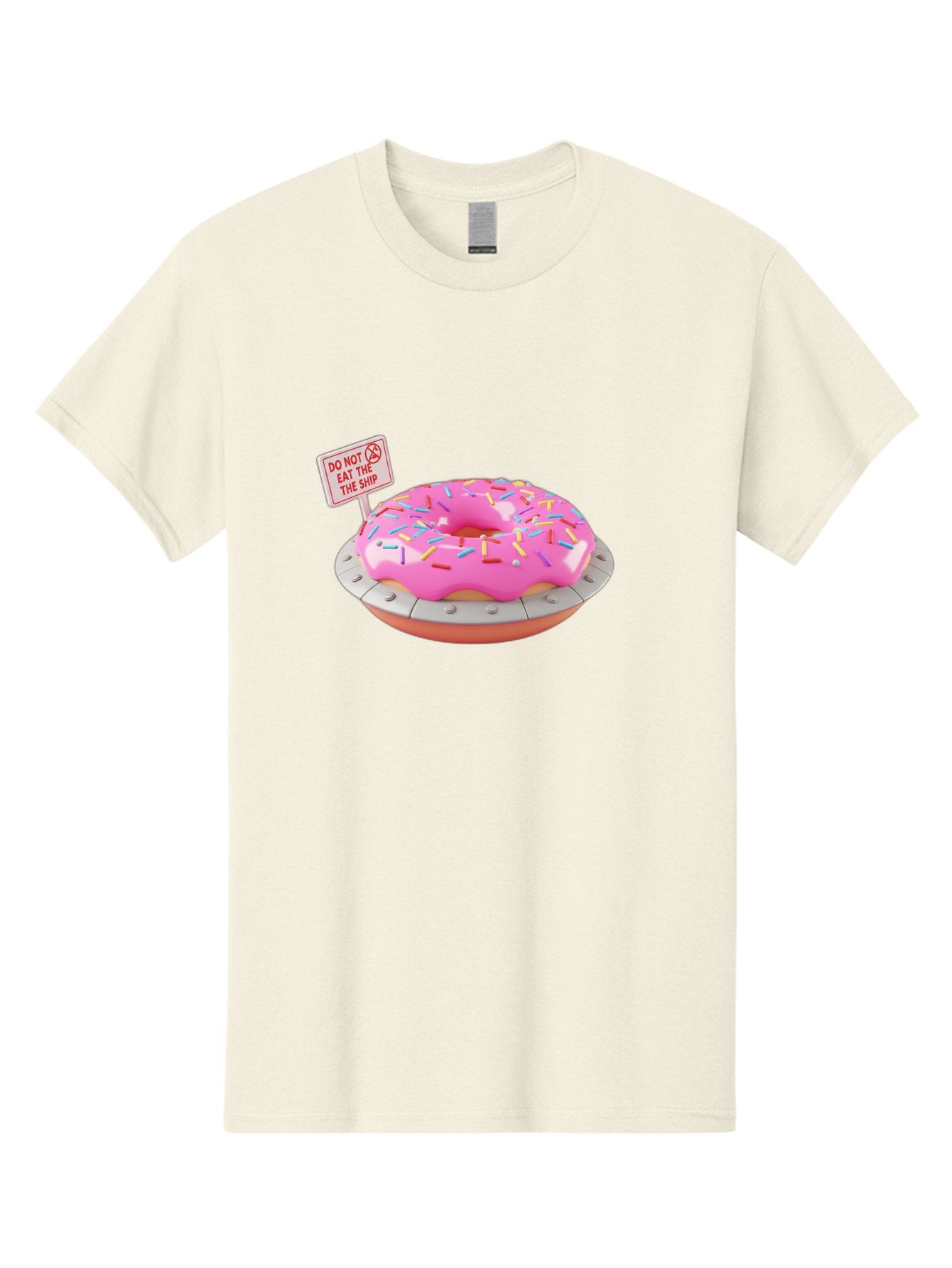 Do-Not-Eat-The-Ship-Donut Men'S Graphic Tee, 100% Cotton, Comfortable Casual Summer Wear, Machine Washable, Pink Donut With Sprinkles, Pastel Colors, Whimsical Humor, Funny Warning Sign, Playful Treat, Sweet Temptation, Pink Icing, Bab859 14