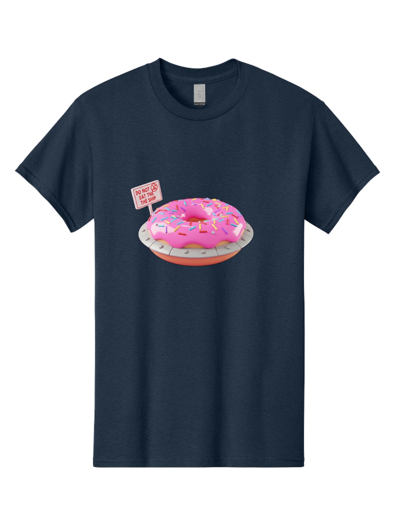 Do-Not-Eat-The-Ship-Donut Men'S Graphic Tee, 100% Cotton, Comfortable Casual Summer Wear, Machine Washable, Pink Donut With Sprinkles, Pastel Colors, Whimsical Humor, Funny Warning Sign, Playful Treat, Sweet Temptation, Pink Icing, Bab859 3