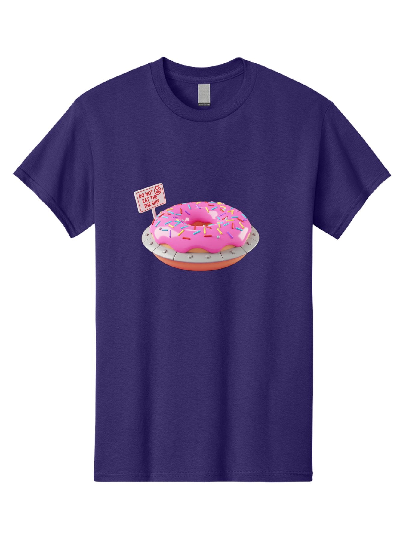 Do-Not-Eat-The-Ship-Donut Men'S Graphic Tee, 100% Cotton, Comfortable Casual Summer Wear, Machine Washable, Pink Donut With Sprinkles, Pastel Colors, Whimsical Humor, Funny Warning Sign, Playful Treat, Sweet Temptation, Pink Icing, Bab859 12