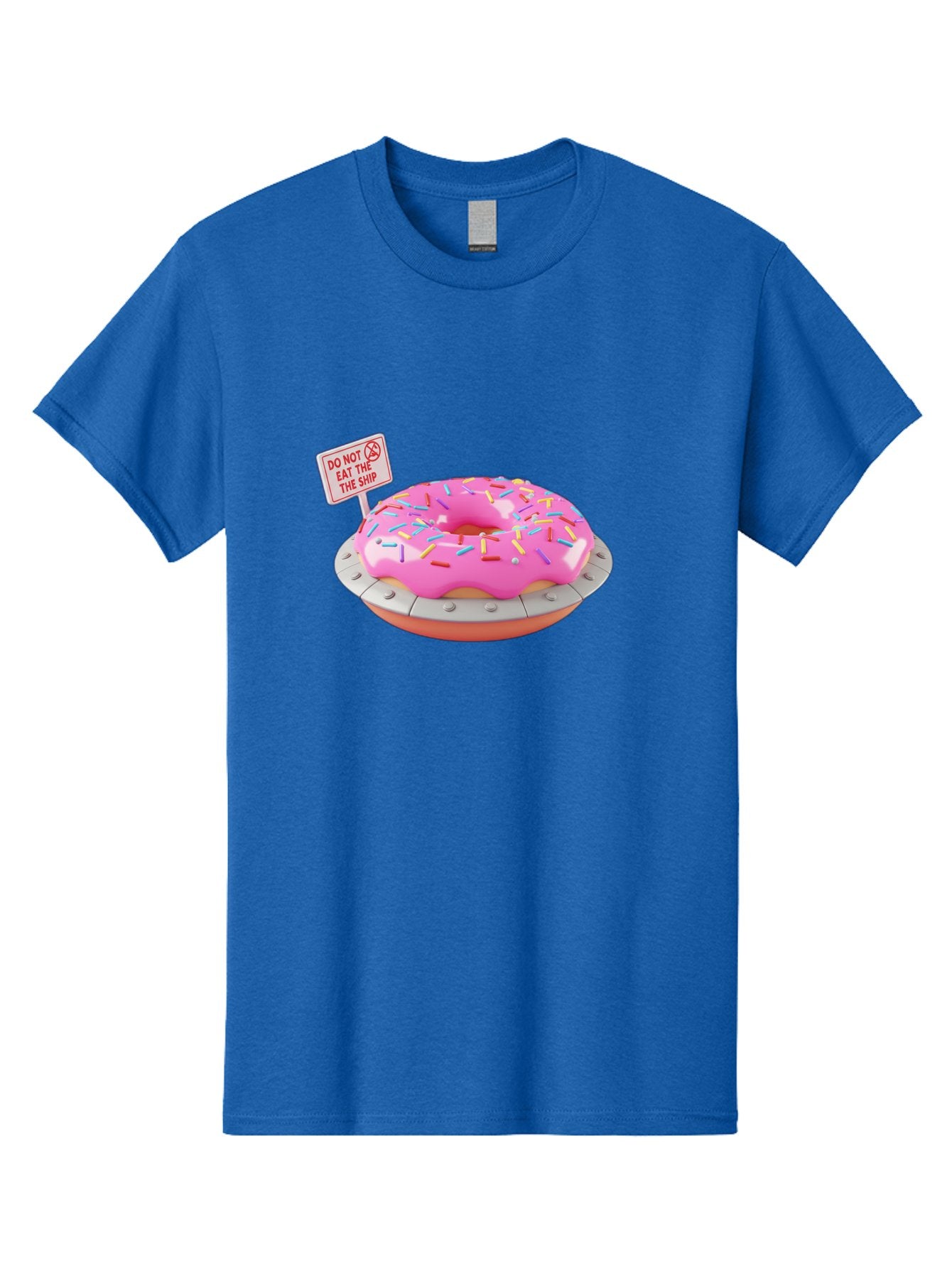 Do-Not-Eat-The-Ship-Donut Men'S Graphic Tee, 100% Cotton, Comfortable Casual Summer Wear, Machine Washable, Pink Donut With Sprinkles, Pastel Colors, Whimsical Humor, Funny Warning Sign, Playful Treat, Sweet Temptation, Pink Icing, Bab859 11
