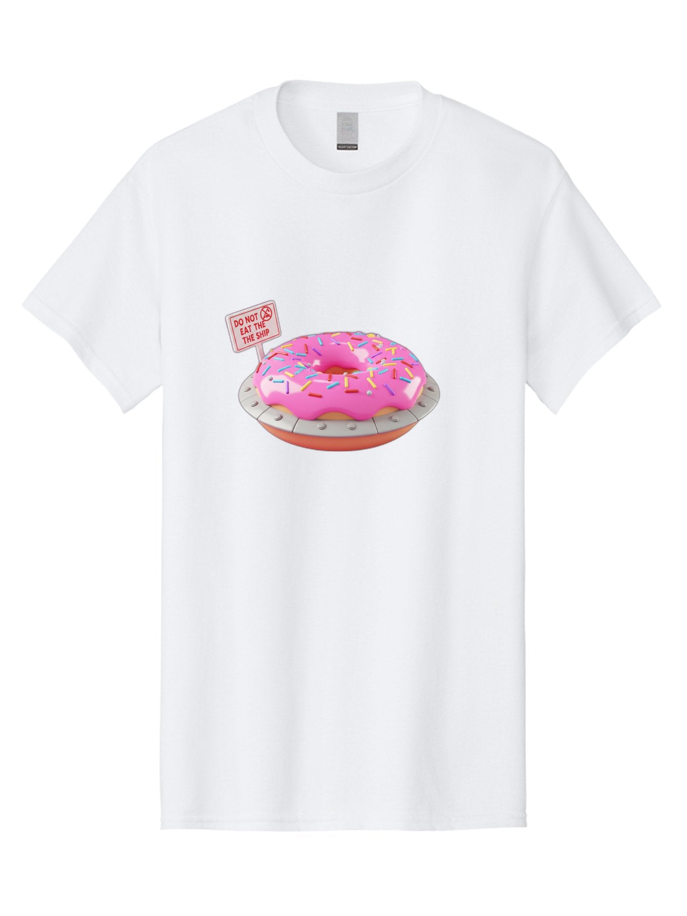Do-Not-Eat-The-Ship-Donut Men'S Graphic Tee, 100% Cotton, Comfortable Casual Summer Wear, Machine Washable, Pink Donut With Sprinkles, Pastel Colors, Whimsical Humor, Funny Warning Sign, Playful Treat, Sweet Temptation, Pink Icing, Bab859 5