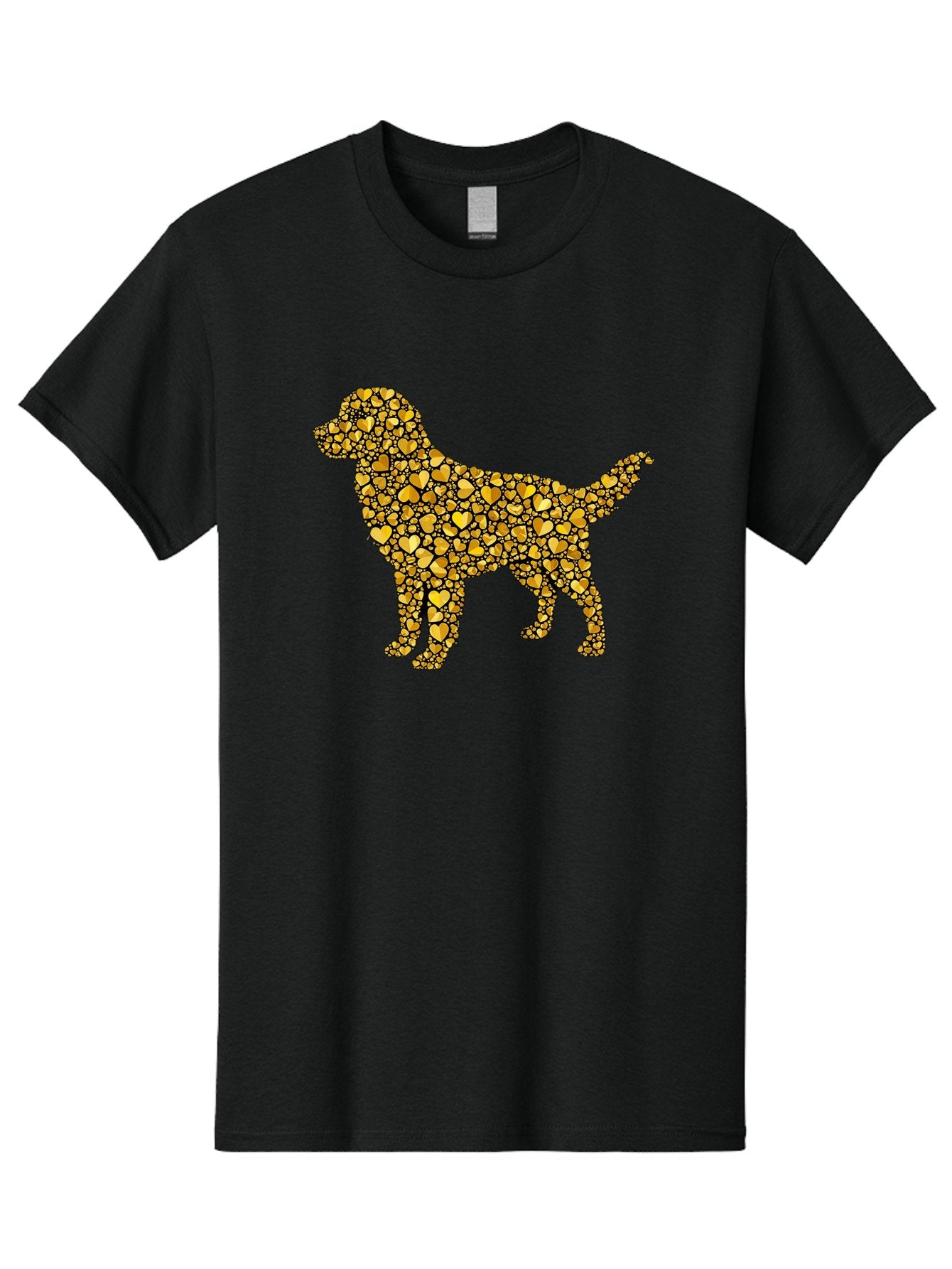 Dog-Golden-Hearts Men'S Graphic Tee, 100% Cotton, Comfortable Casual Summer Wear, Machine Washable, Dog Silhouette, Golden Hearts, Black Outlines, Animal Design, Heart Pattern, Golden Hues, Dog Shape, Heart-Filled Dog Bab860 9