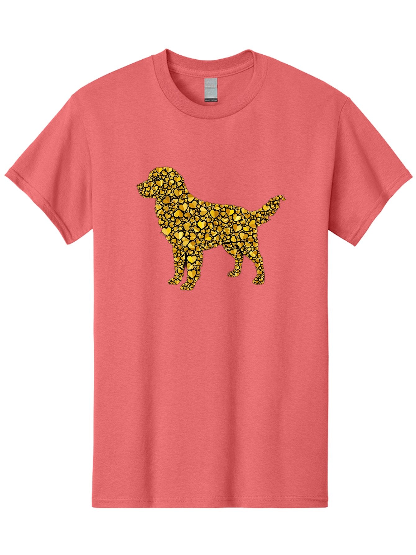 Dog-Golden-Hearts Men'S Graphic Tee, 100% Cotton, Comfortable Casual Summer Wear, Machine Washable, Dog Silhouette, Golden Hearts, Black Outlines, Animal Design, Heart Pattern, Golden Hues, Dog Shape, Heart-Filled Dog Bab860 13