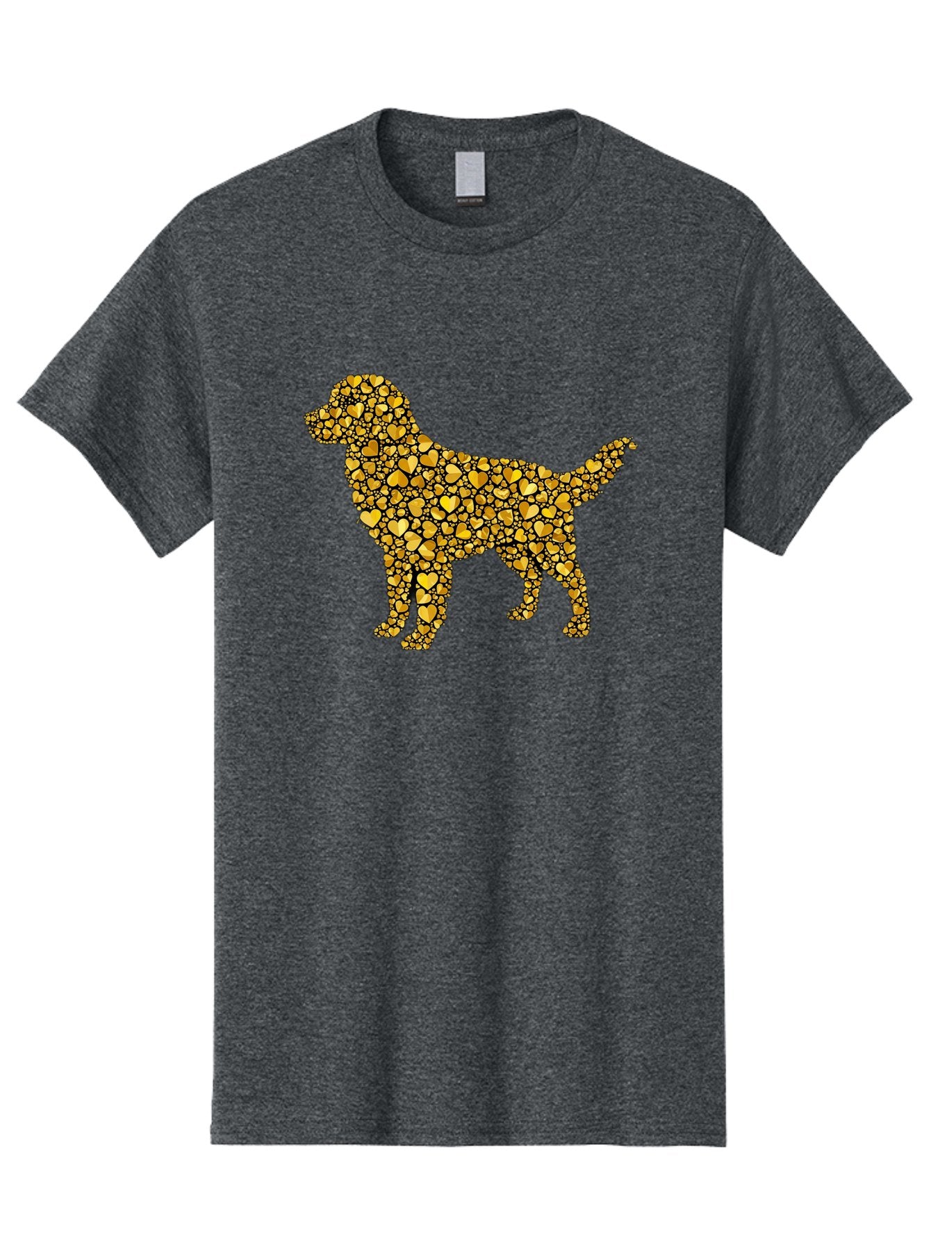 Dog-Golden-Hearts Men'S Graphic Tee, 100% Cotton, Comfortable Casual Summer Wear, Machine Washable, Dog Silhouette, Golden Hearts, Black Outlines, Animal Design, Heart Pattern, Golden Hues, Dog Shape, Heart-Filled Dog Bab860