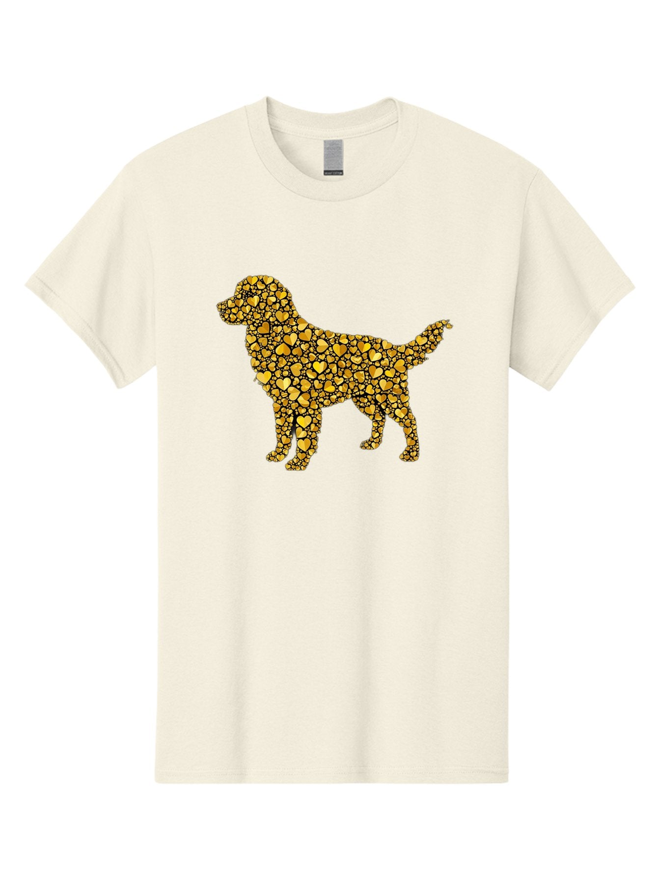 Dog-Golden-Hearts Men'S Graphic Tee, 100% Cotton, Comfortable Casual Summer Wear, Machine Washable, Dog Silhouette, Golden Hearts, Black Outlines, Animal Design, Heart Pattern, Golden Hues, Dog Shape, Heart-Filled Dog Bab860 15
