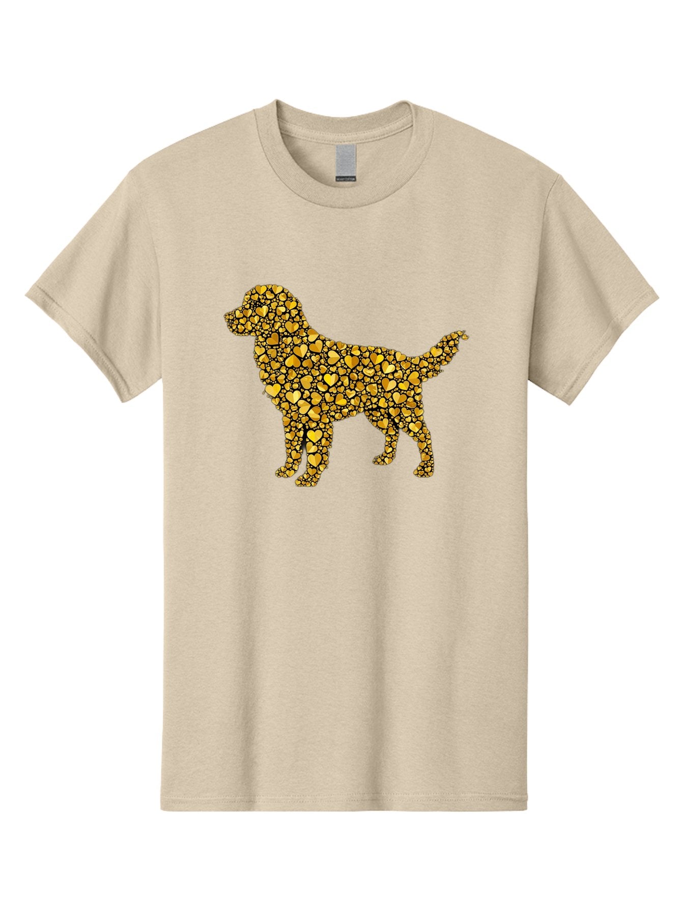 Dog-Golden-Hearts Men'S Graphic Tee, 100% Cotton, Comfortable Casual Summer Wear, Machine Washable, Dog Silhouette, Golden Hearts, Black Outlines, Animal Design, Heart Pattern, Golden Hues, Dog Shape, Heart-Filled Dog Bab860 4