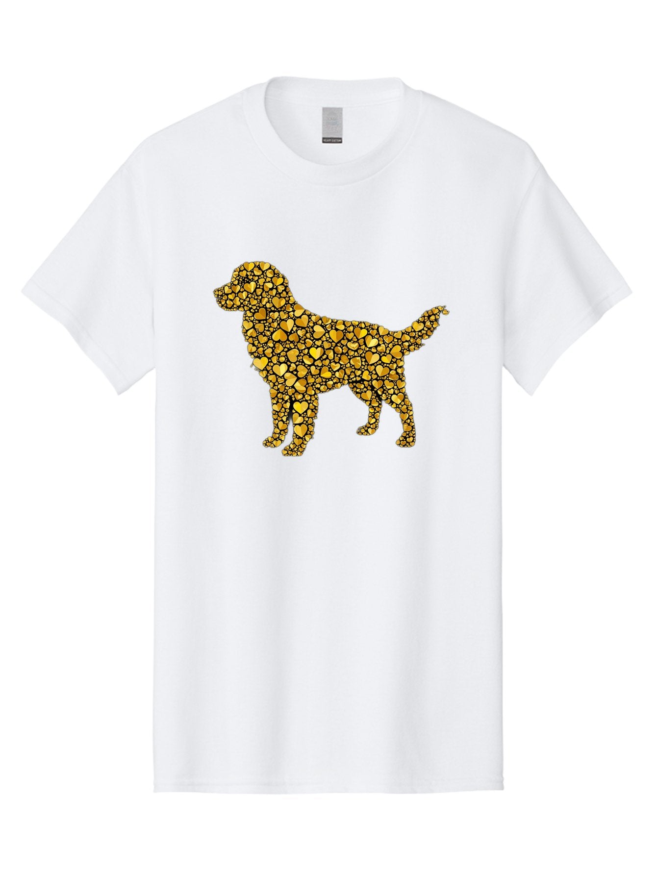 Dog-Golden-Hearts Men'S Graphic Tee, 100% Cotton, Comfortable Casual Summer Wear, Machine Washable, Dog Silhouette, Golden Hearts, Black Outlines, Animal Design, Heart Pattern, Golden Hues, Dog Shape, Heart-Filled Dog Bab860 3