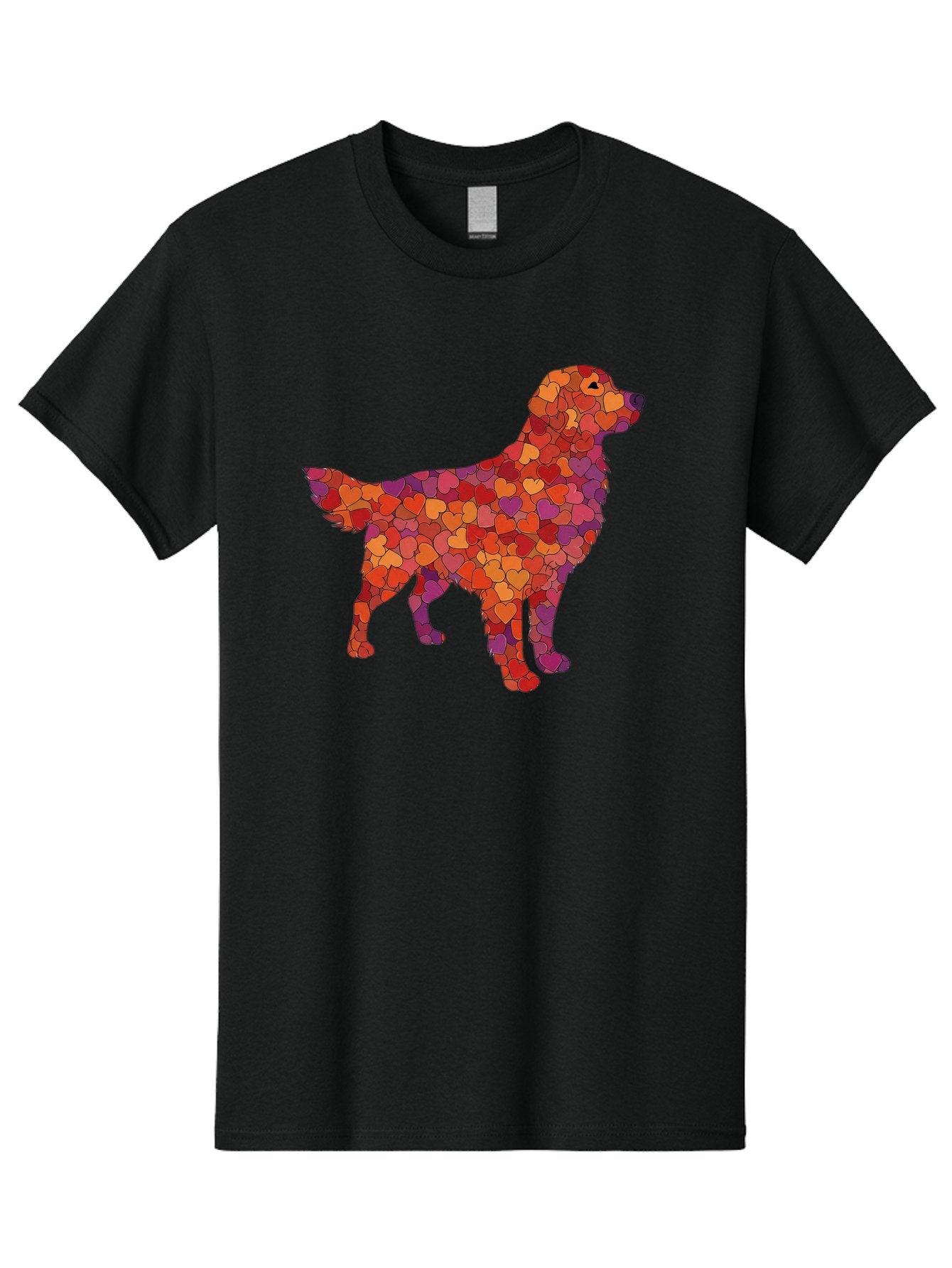 Dog-Mosaic Men'S Graphic Tee, 100% Cotton, Comfortable Casual Summer Wear, Machine Washable, Colorful Dog Silhouette, Heart-Shaped Mosaic, Orange, Red, Purple Hues, Abstract Dog Art, Vibrant Dog Design, Mosaic Art, Heart Pattern, Bab862 11