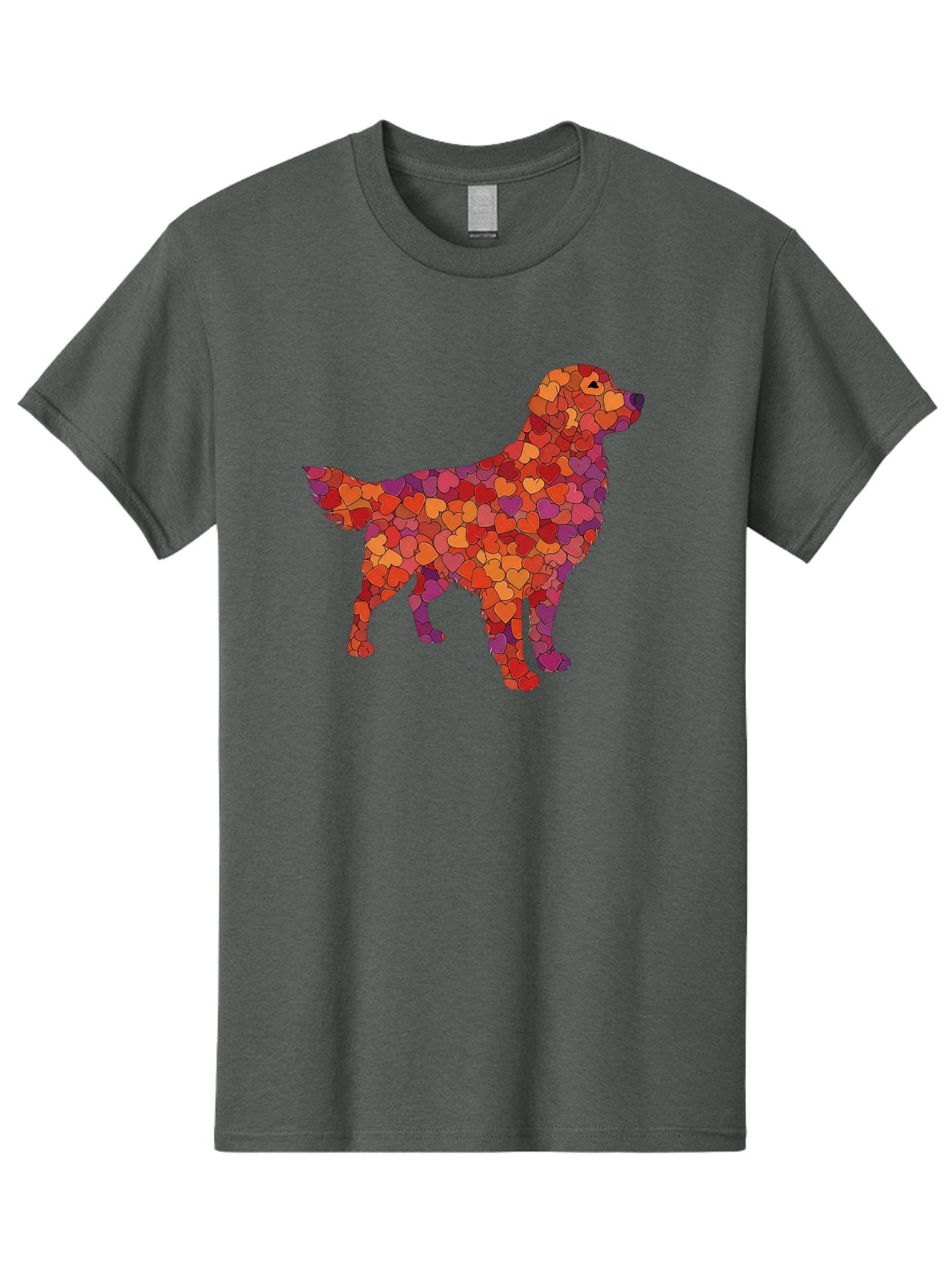 Dog-Mosaic Men'S Graphic Tee, 100% Cotton, Comfortable Casual Summer Wear, Machine Washable, Colorful Dog Silhouette, Heart-Shaped Mosaic, Orange, Red, Purple Hues, Abstract Dog Art, Vibrant Dog Design, Mosaic Art, Heart Pattern, Bab862 15