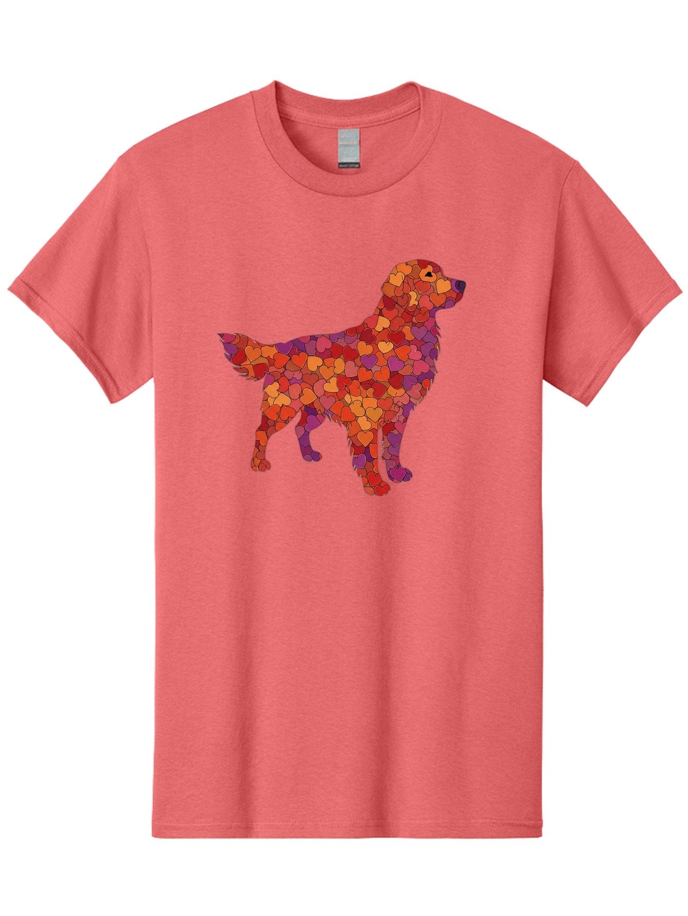 Dog-Mosaic Men'S Graphic Tee, 100% Cotton, Comfortable Casual Summer Wear, Machine Washable, Colorful Dog Silhouette, Heart-Shaped Mosaic, Orange, Red, Purple Hues, Abstract Dog Art, Vibrant Dog Design, Mosaic Art, Heart Pattern, Bab862