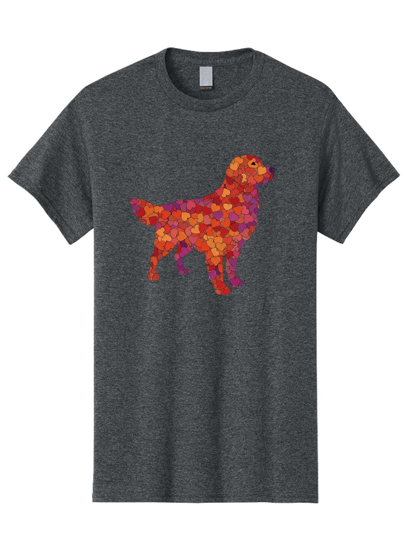 Dog-Mosaic Men'S Graphic Tee, 100% Cotton, Comfortable Casual Summer Wear, Machine Washable, Colorful Dog Silhouette, Heart-Shaped Mosaic, Orange, Red, Purple Hues, Abstract Dog Art, Vibrant Dog Design, Mosaic Art, Heart Pattern, Bab862 4