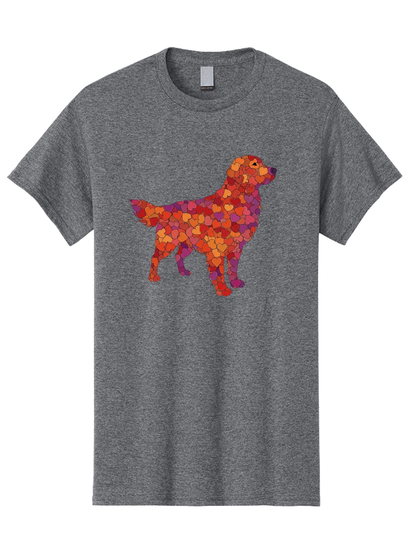 Dog-Mosaic Men'S Graphic Tee, 100% Cotton, Comfortable Casual Summer Wear, Machine Washable, Colorful Dog Silhouette, Heart-Shaped Mosaic, Orange, Red, Purple Hues, Abstract Dog Art, Vibrant Dog Design, Mosaic Art, Heart Pattern, Bab862 10
