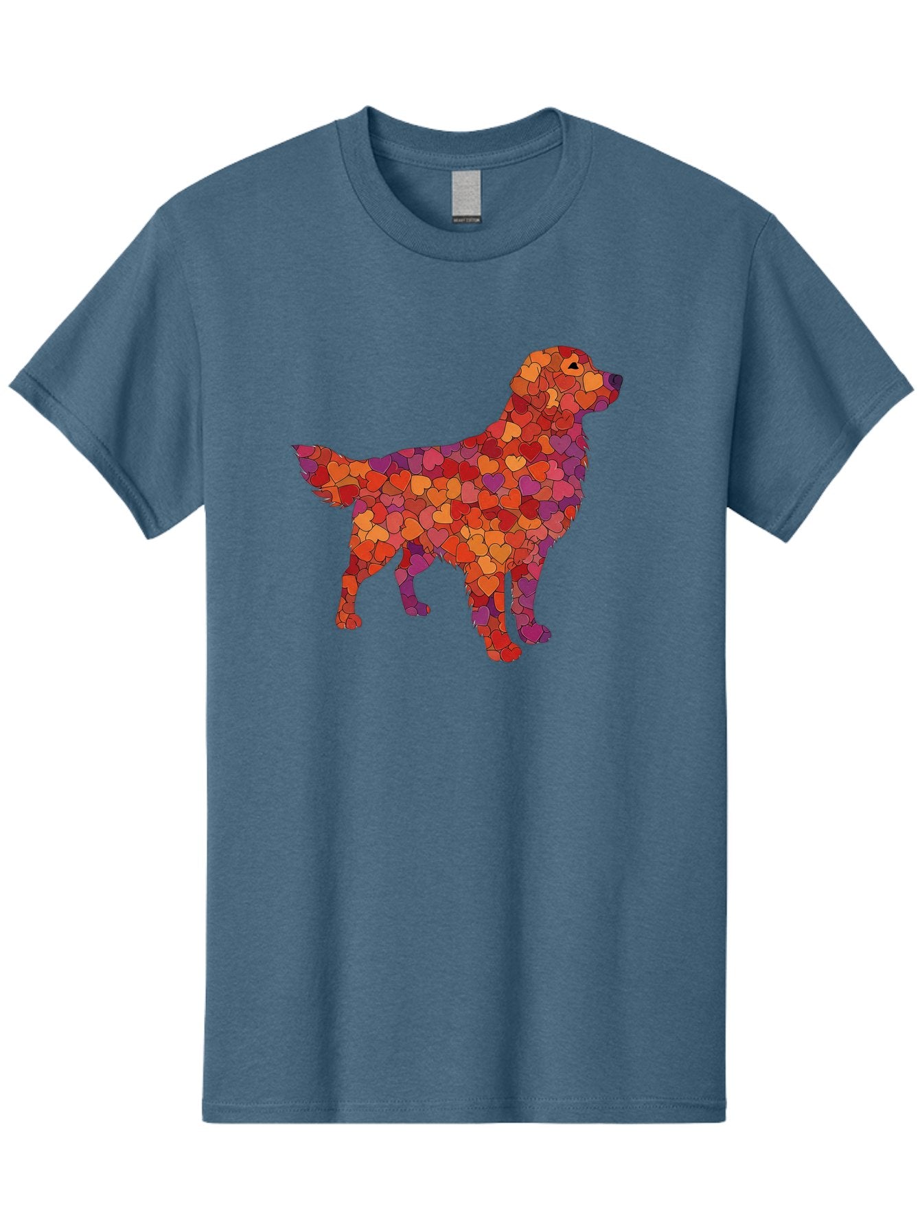 Dog-Mosaic Men'S Graphic Tee, 100% Cotton, Comfortable Casual Summer Wear, Machine Washable, Colorful Dog Silhouette, Heart-Shaped Mosaic, Orange, Red, Purple Hues, Abstract Dog Art, Vibrant Dog Design, Mosaic Art, Heart Pattern, Bab862 5