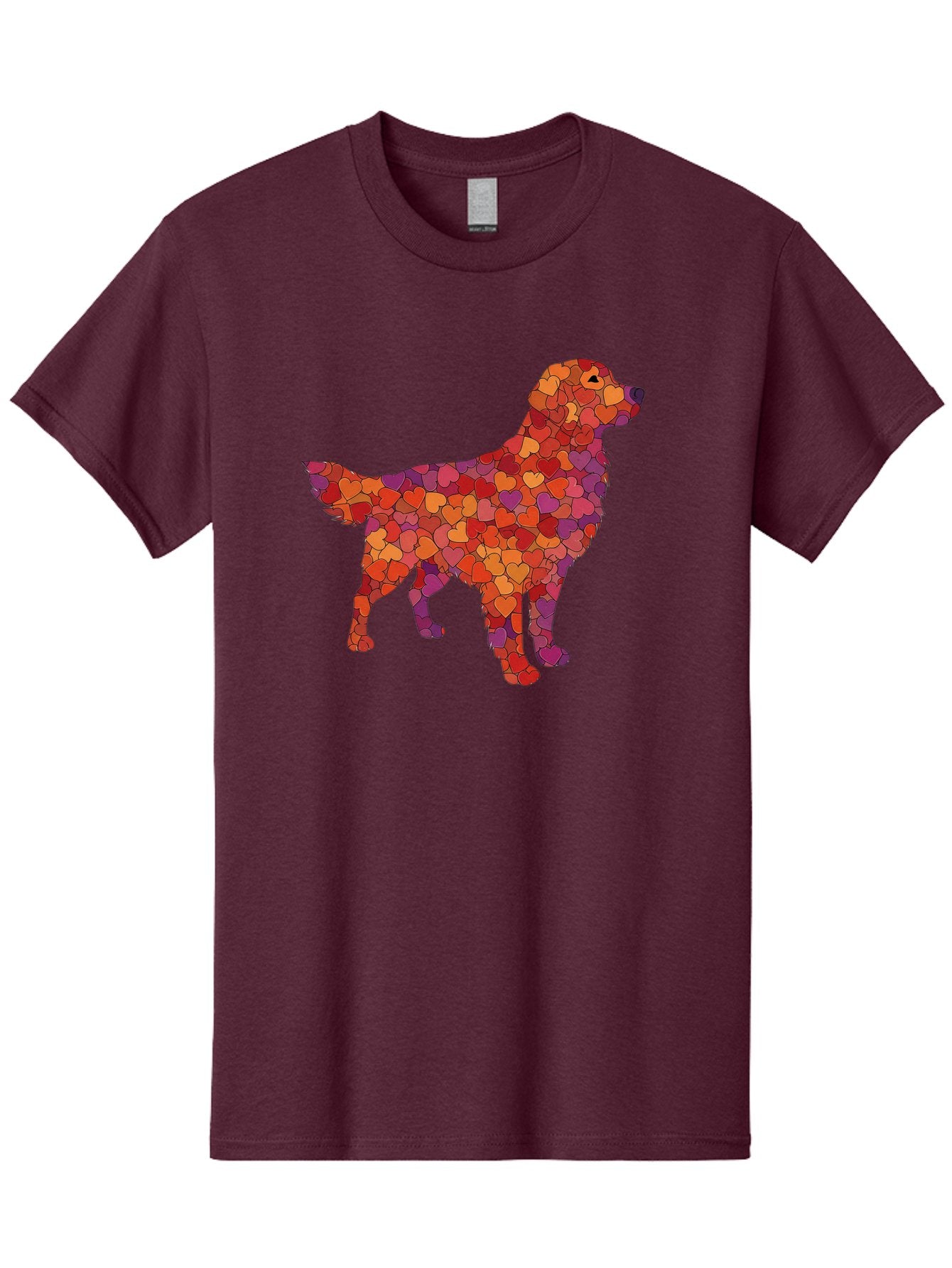 Dog-Mosaic Men'S Graphic Tee, 100% Cotton, Comfortable Casual Summer Wear, Machine Washable, Colorful Dog Silhouette, Heart-Shaped Mosaic, Orange, Red, Purple Hues, Abstract Dog Art, Vibrant Dog Design, Mosaic Art, Heart Pattern, Bab862 7