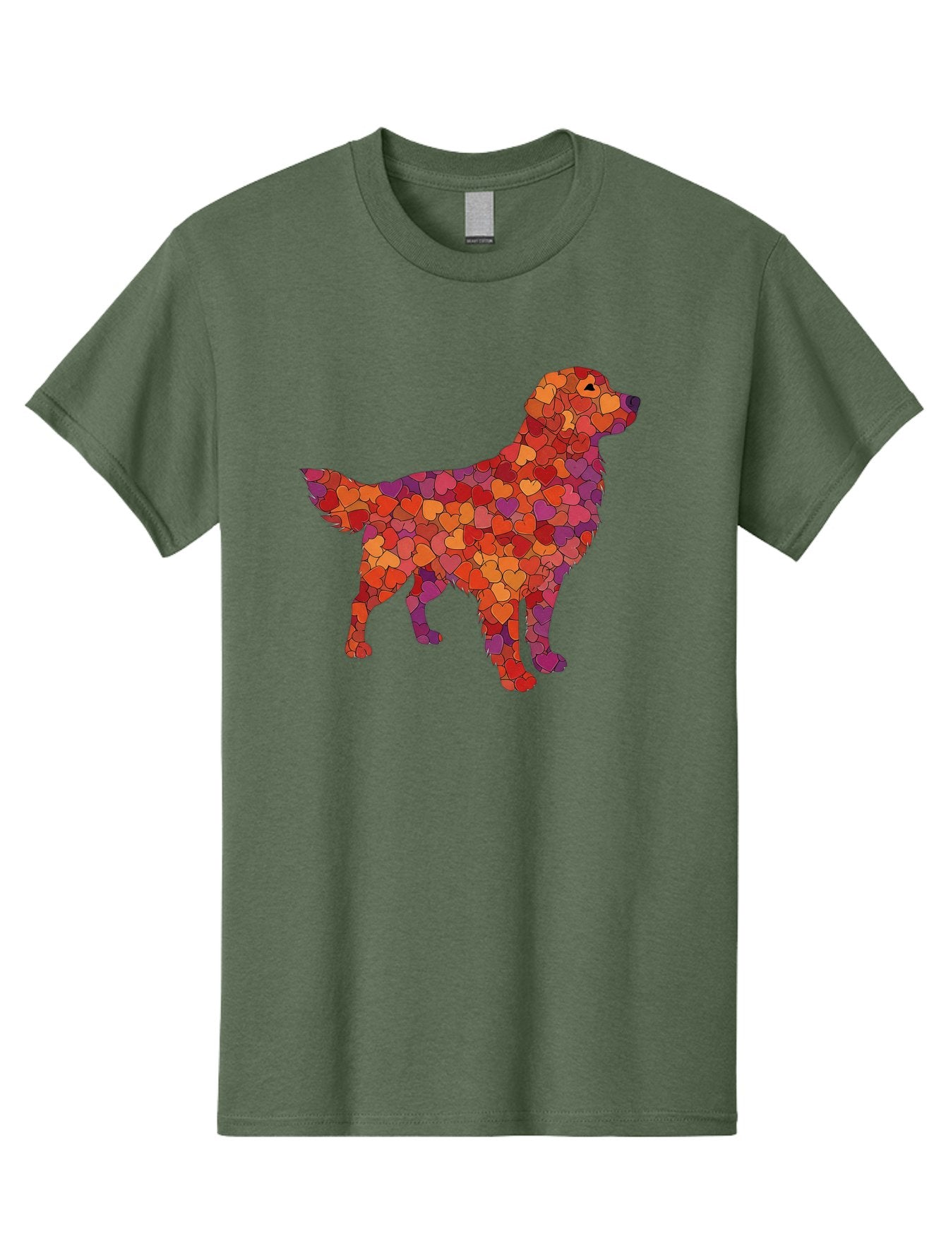 Dog-Mosaic Men'S Graphic Tee, 100% Cotton, Comfortable Casual Summer Wear, Machine Washable, Colorful Dog Silhouette, Heart-Shaped Mosaic, Orange, Red, Purple Hues, Abstract Dog Art, Vibrant Dog Design, Mosaic Art, Heart Pattern, Bab862 6