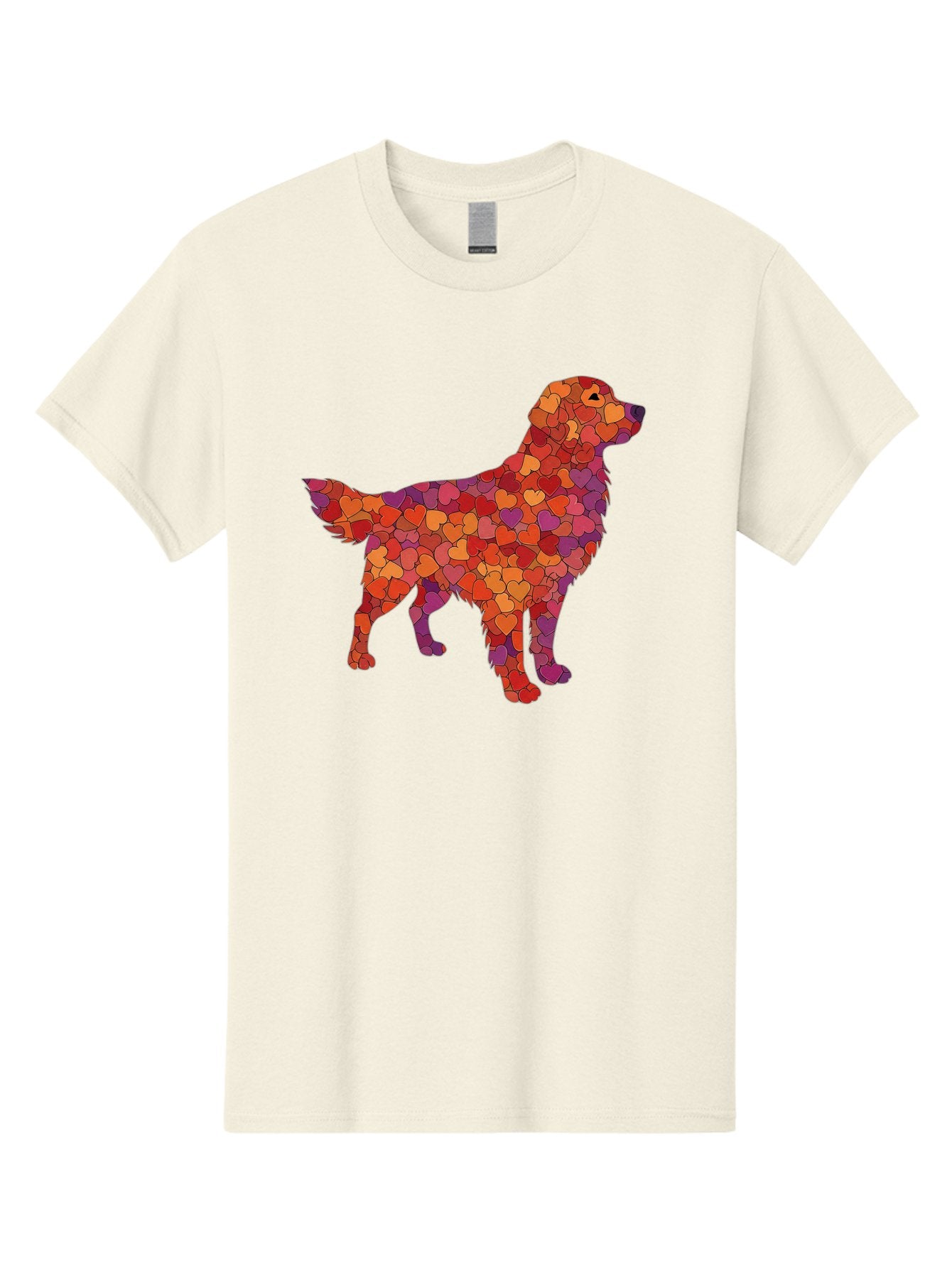 Dog-Mosaic Men'S Graphic Tee, 100% Cotton, Comfortable Casual Summer Wear, Machine Washable, Colorful Dog Silhouette, Heart-Shaped Mosaic, Orange, Red, Purple Hues, Abstract Dog Art, Vibrant Dog Design, Mosaic Art, Heart Pattern, Bab862