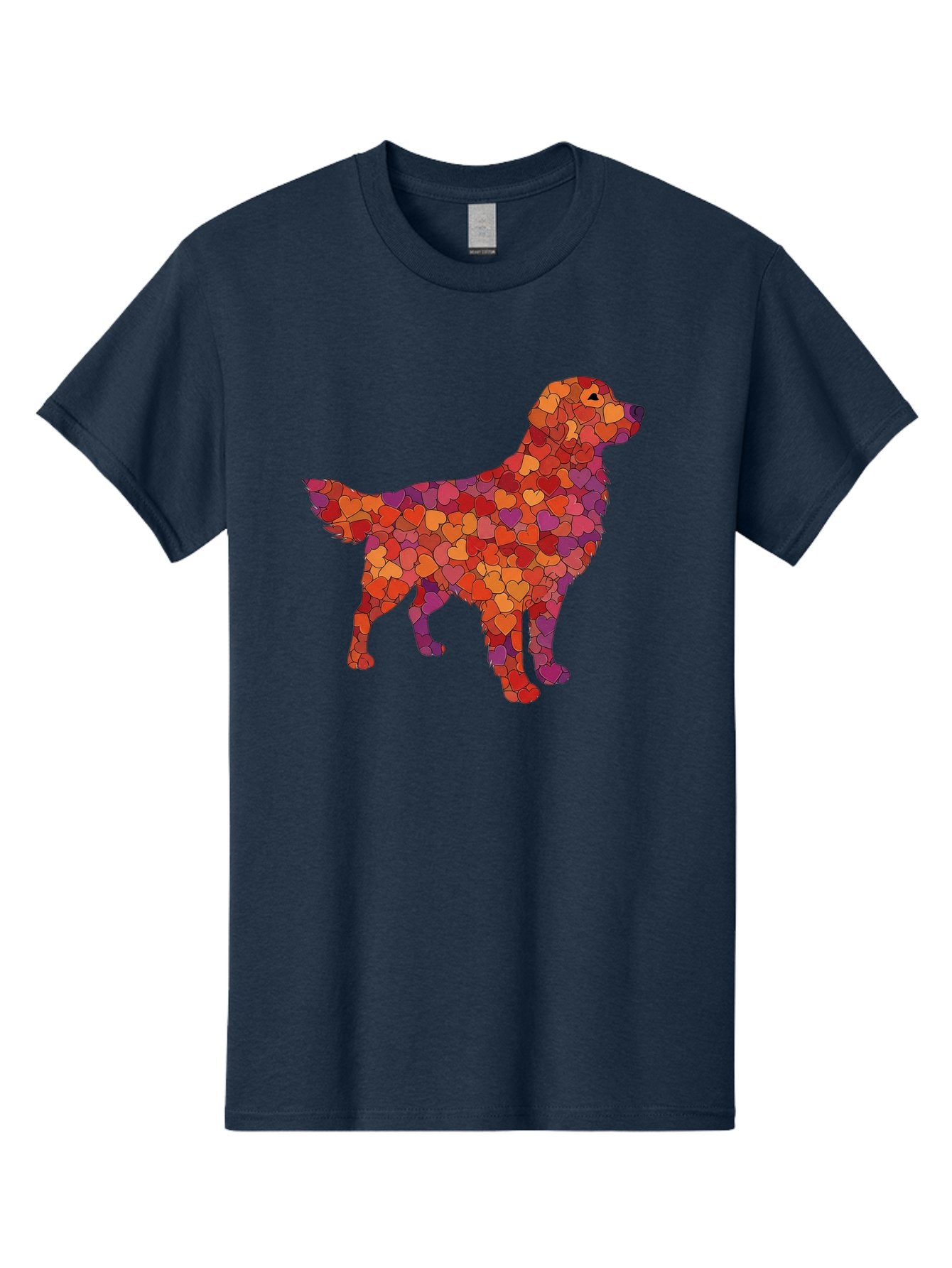 Dog-Mosaic Men'S Graphic Tee, 100% Cotton, Comfortable Casual Summer Wear, Machine Washable, Colorful Dog Silhouette, Heart-Shaped Mosaic, Orange, Red, Purple Hues, Abstract Dog Art, Vibrant Dog Design, Mosaic Art, Heart Pattern, Bab862 8