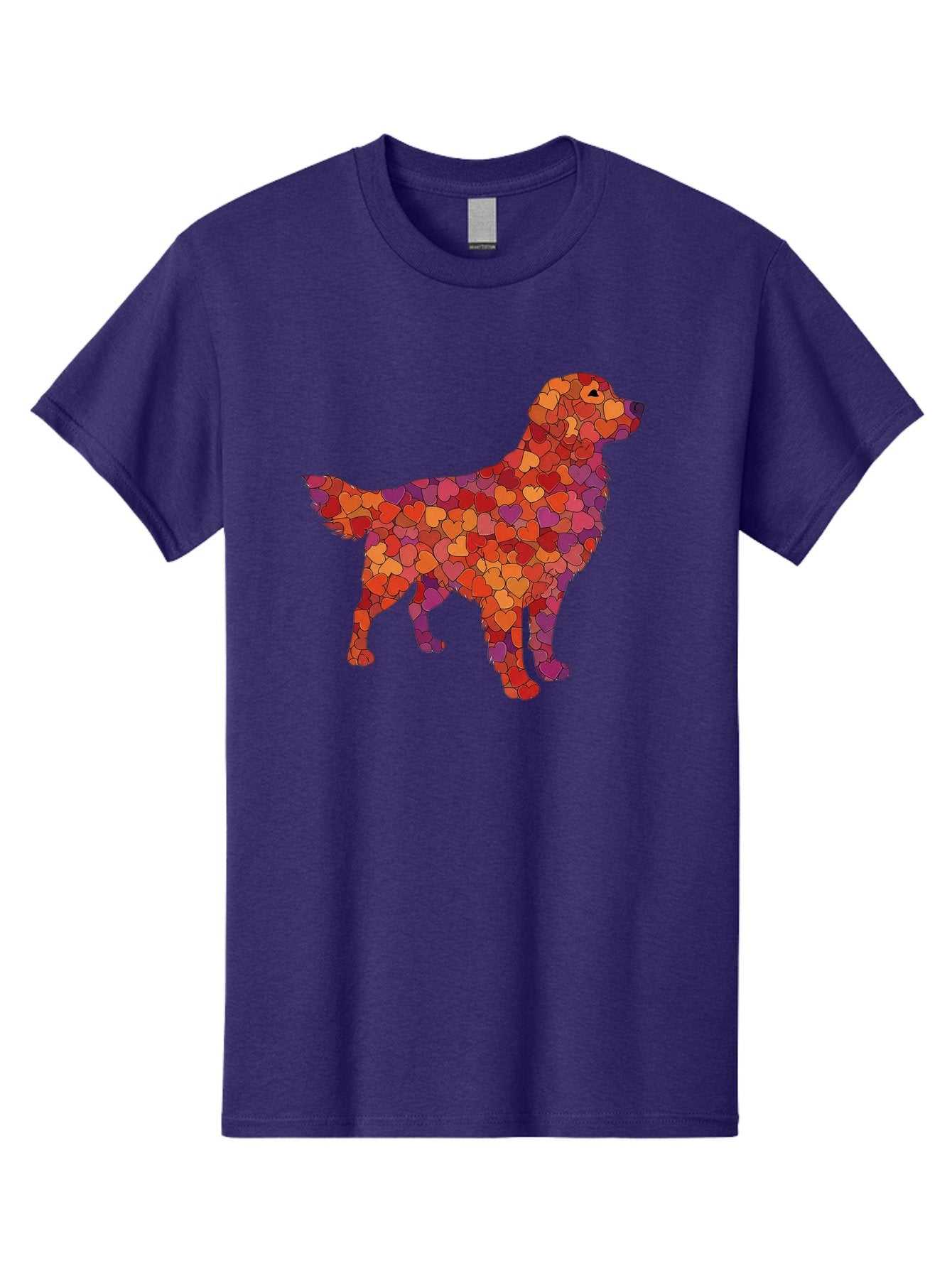 Dog-Mosaic Men'S Graphic Tee, 100% Cotton, Comfortable Casual Summer Wear, Machine Washable, Colorful Dog Silhouette, Heart-Shaped Mosaic, Orange, Red, Purple Hues, Abstract Dog Art, Vibrant Dog Design, Mosaic Art, Heart Pattern, Bab862 12