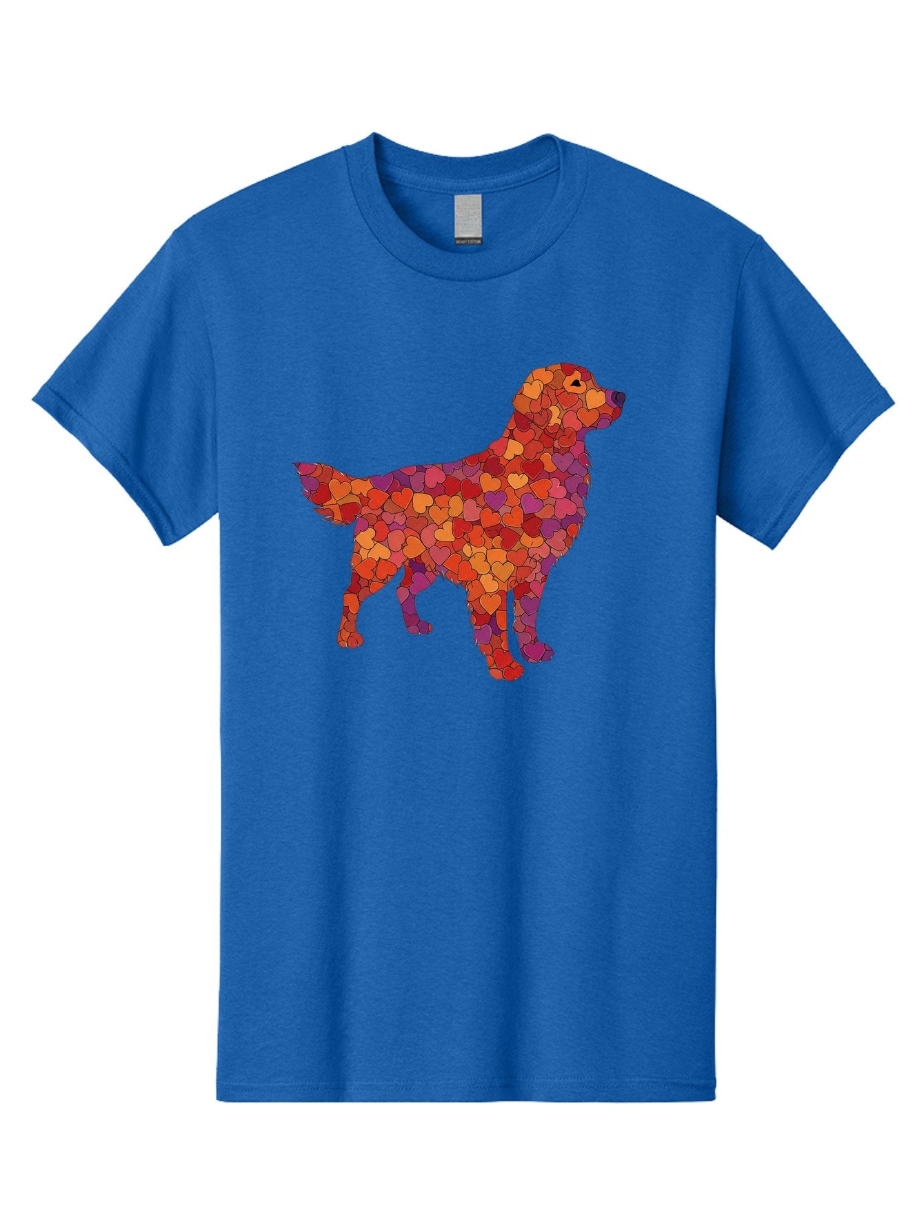 Dog-Mosaic Men'S Graphic Tee, 100% Cotton, Comfortable Casual Summer Wear, Machine Washable, Colorful Dog Silhouette, Heart-Shaped Mosaic, Orange, Red, Purple Hues, Abstract Dog Art, Vibrant Dog Design, Mosaic Art, Heart Pattern, Bab862 13