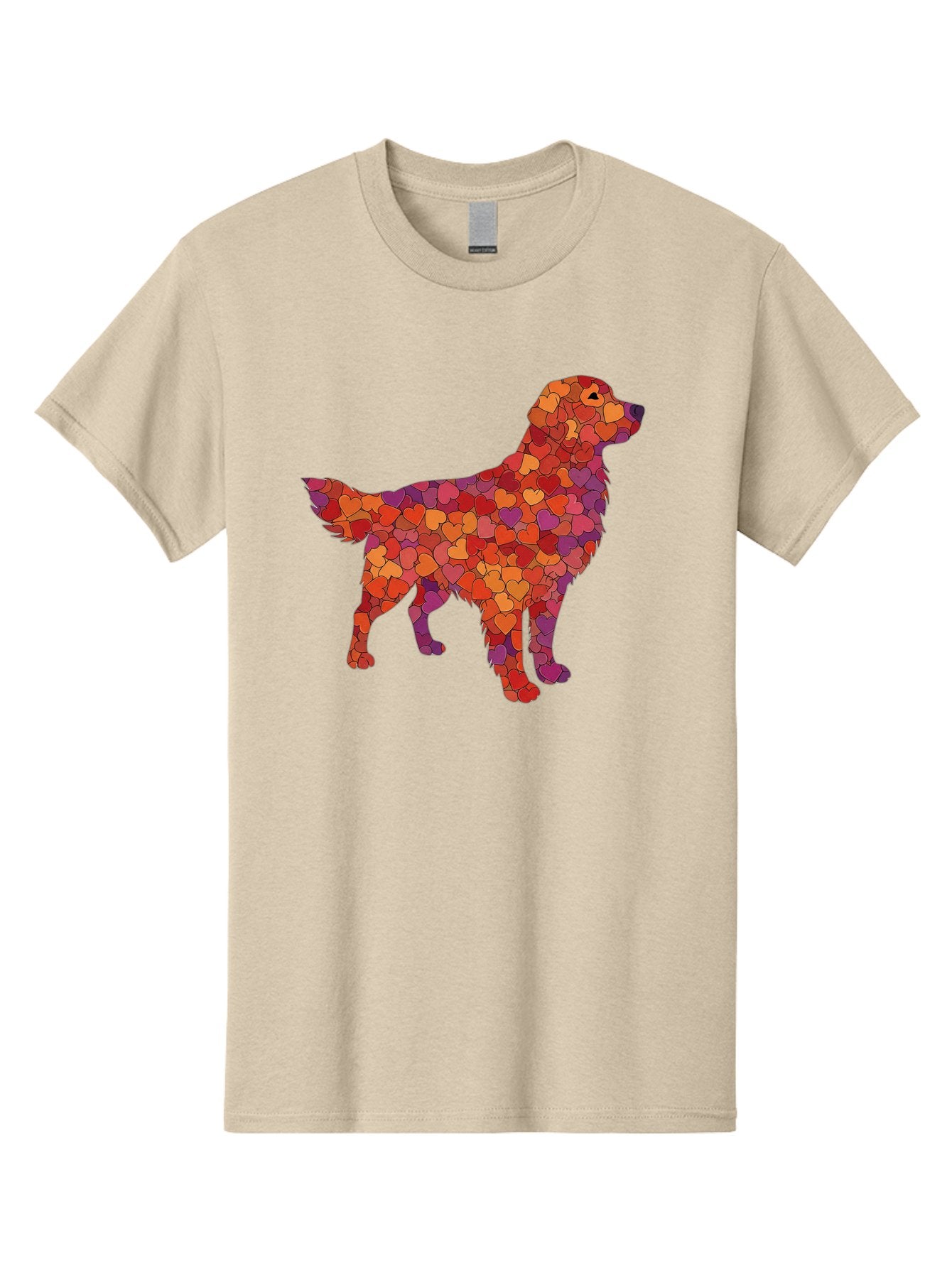 Dog-Mosaic Men'S Graphic Tee, 100% Cotton, Comfortable Casual Summer Wear, Machine Washable, Colorful Dog Silhouette, Heart-Shaped Mosaic, Orange, Red, Purple Hues, Abstract Dog Art, Vibrant Dog Design, Mosaic Art, Heart Pattern, Bab862 3
