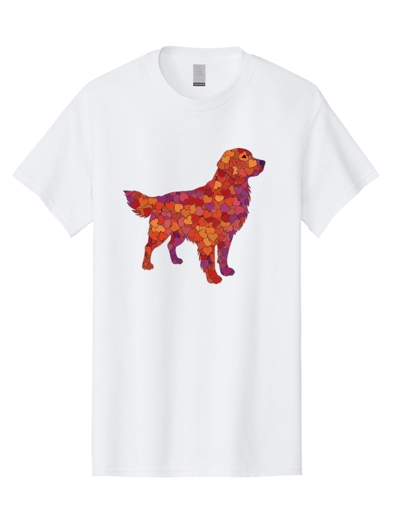Dog-Mosaic Men'S Graphic Tee, 100% Cotton, Comfortable Casual Summer Wear, Machine Washable, Colorful Dog Silhouette, Heart-Shaped Mosaic, Orange, Red, Purple Hues, Abstract Dog Art, Vibrant Dog Design, Mosaic Art, Heart Pattern, Bab862 9