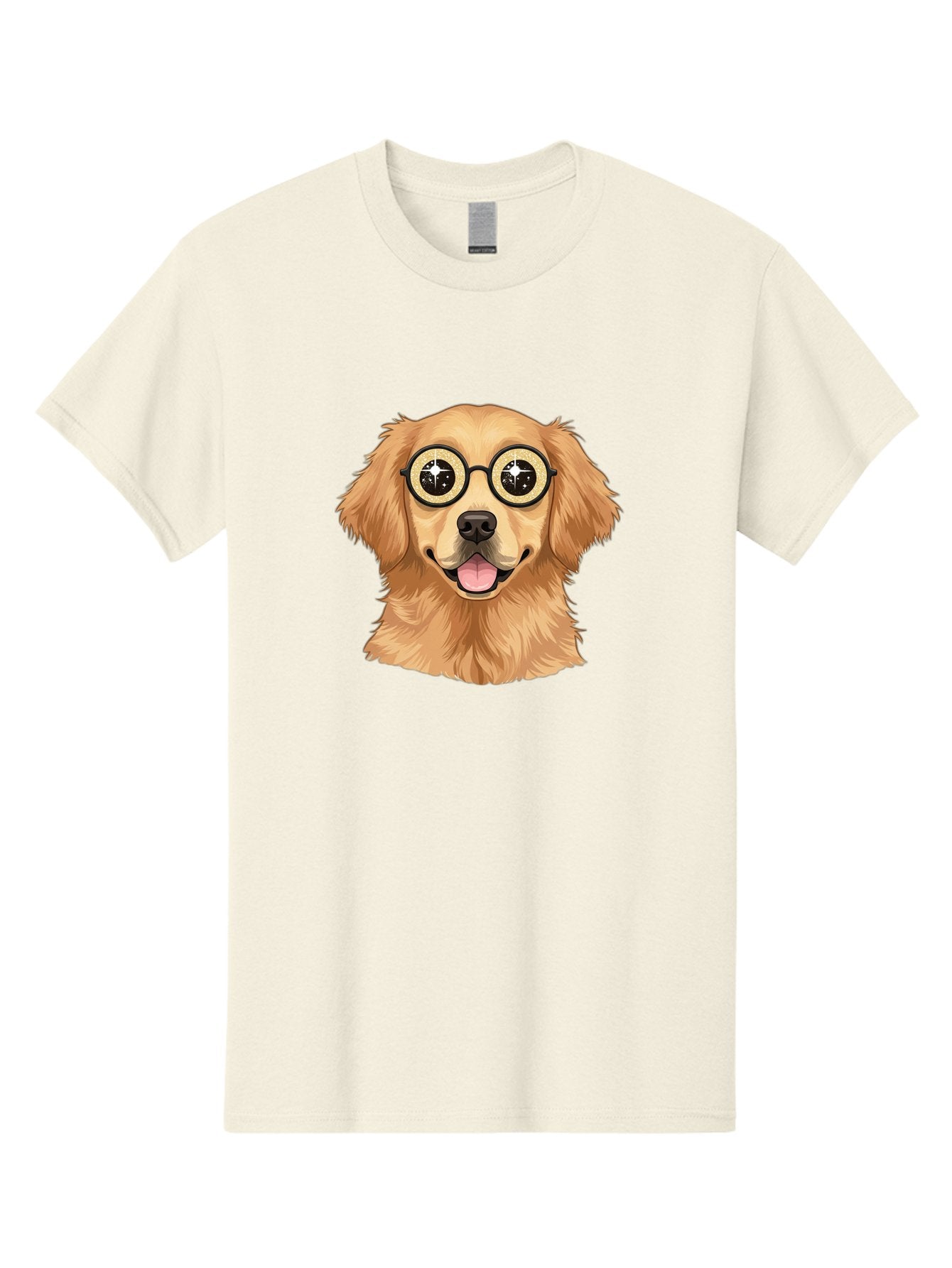 Dog-Wearing-Glasses Men'S Graphic Tee, 100% Cotton, Comfortable Casual Summer Wear, Machine Washable, Cartoon Dog, Golden Retriever, Eyeglasses, Smiling Dog, Happy Animal, Playful Puppy, Dog Portrait, Funny Dog, Dog With Glasses, Bab863
