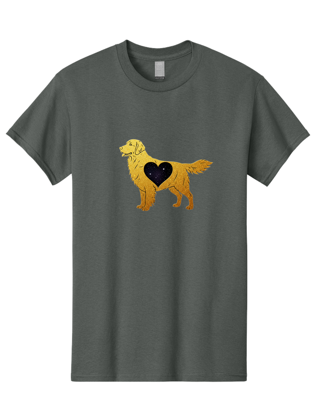Dog-With-Galaxy-Heart Men'S Graphic Tee, 100% Cotton, Comfortable Casual Summer Wear, Machine Washable, Golden Retriever Illustration, Galaxy Heart, Starry Night, Dog Love, Furry Friend, Stylized Artwork, Canine Charm, Celestial Theme, Bab864 7