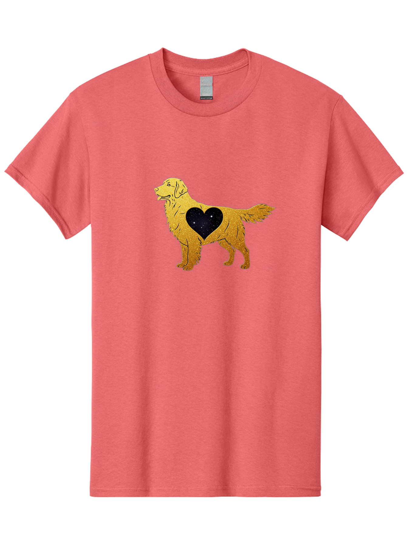 Dog-With-Galaxy-Heart Men'S Graphic Tee, 100% Cotton, Comfortable Casual Summer Wear, Machine Washable, Golden Retriever Illustration, Galaxy Heart, Starry Night, Dog Love, Furry Friend, Stylized Artwork, Canine Charm, Celestial Theme, Bab864 13