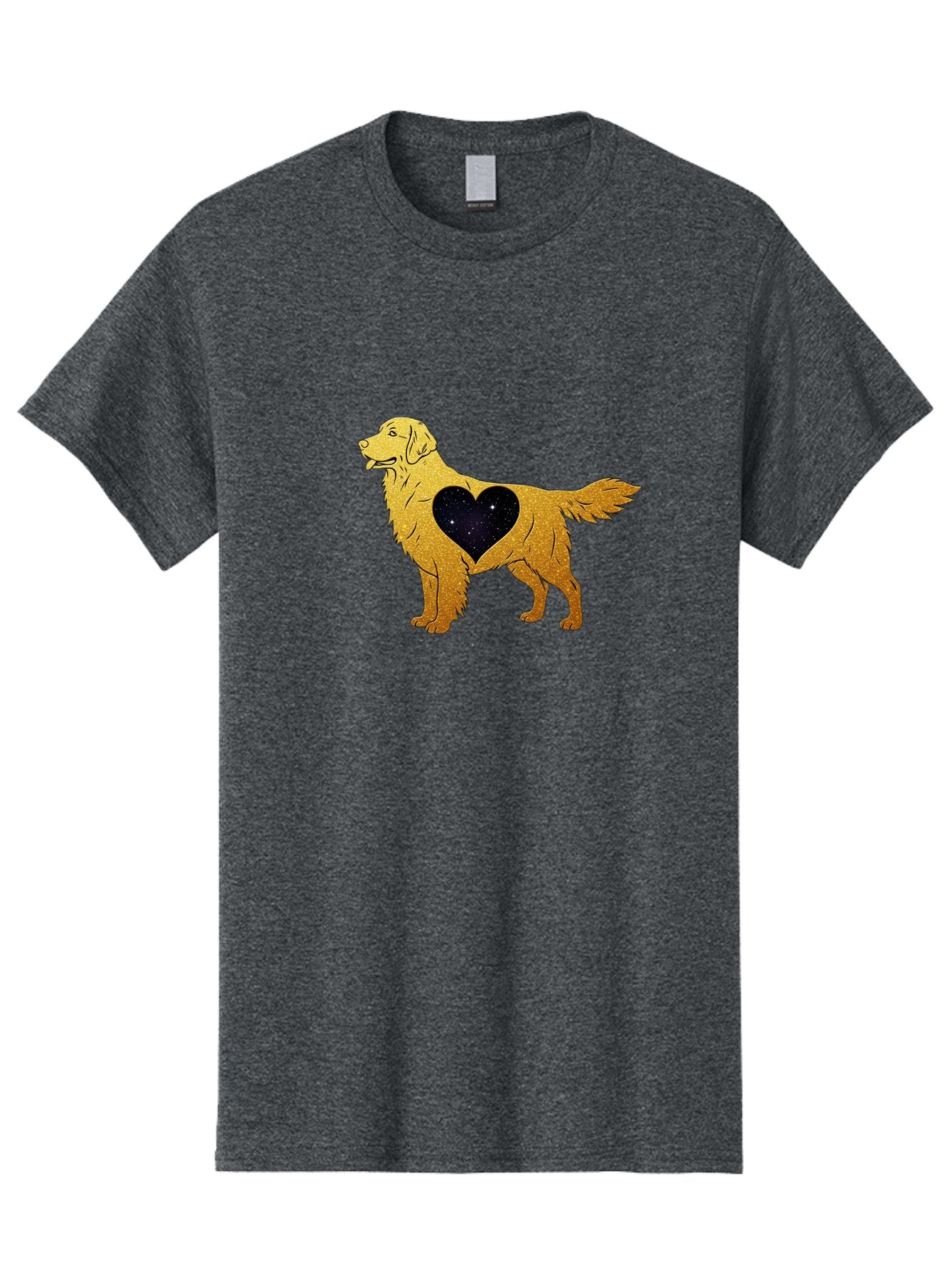 Dog-With-Galaxy-Heart Men'S Graphic Tee, 100% Cotton, Comfortable Casual Summer Wear, Machine Washable, Golden Retriever Illustration, Galaxy Heart, Starry Night, Dog Love, Furry Friend, Stylized Artwork, Canine Charm, Celestial Theme, Bab864 9