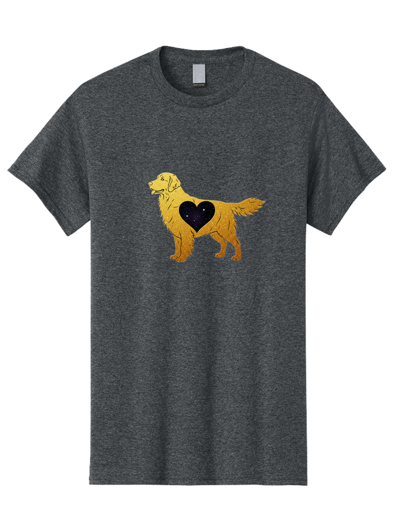 Dog-With-Galaxy-Heart Men'S Graphic Tee, 100% Cotton, Comfortable Casual Summer Wear, Machine Washable, Golden Retriever Illustration, Galaxy Heart, Starry Night, Dog Love, Furry Friend, Stylized Artwork, Canine Charm, Celestial Theme, Bab864 5