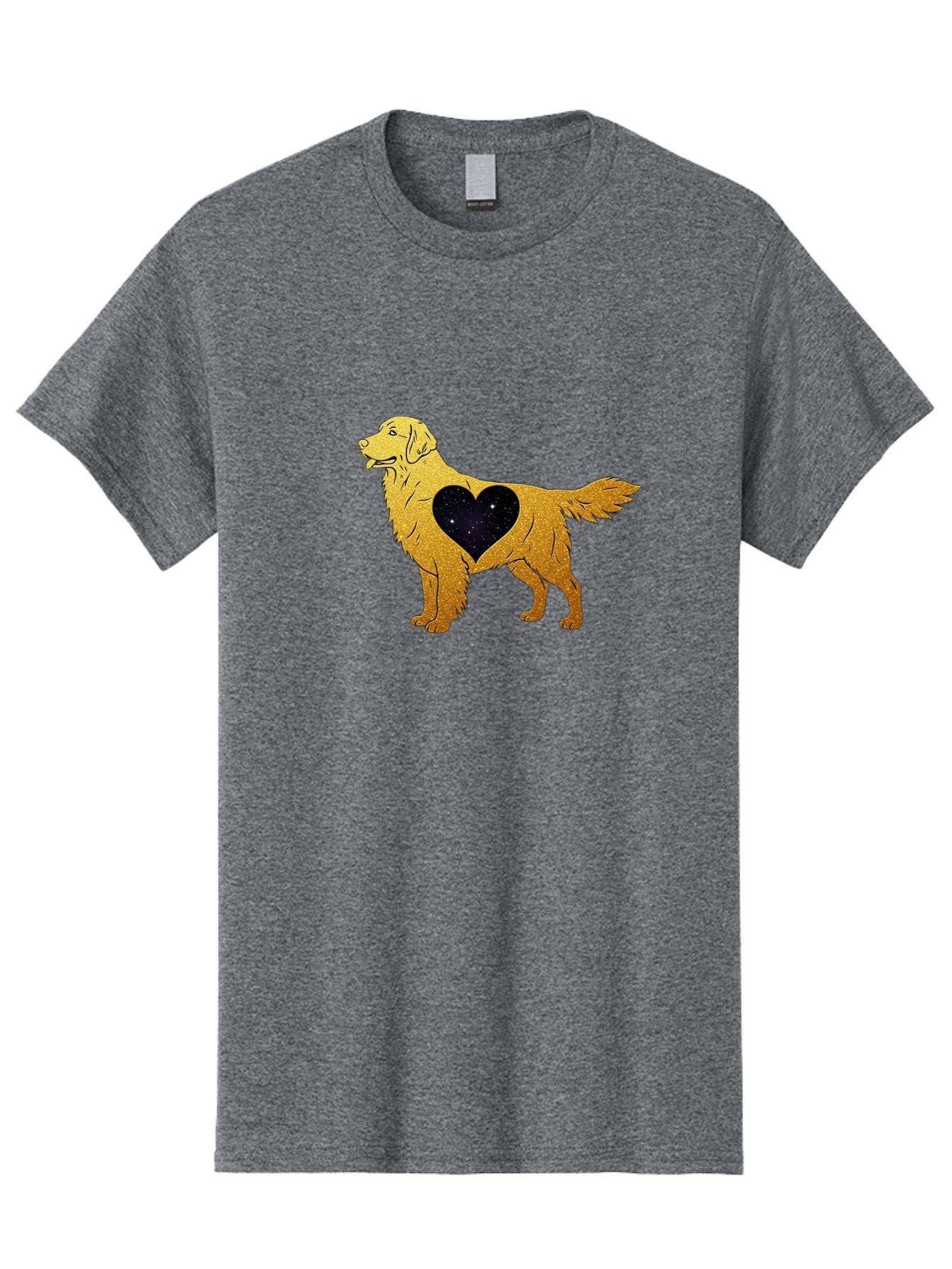 Dog-With-Galaxy-Heart Men'S Graphic Tee, 100% Cotton, Comfortable Casual Summer Wear, Machine Washable, Golden Retriever Illustration, Galaxy Heart, Starry Night, Dog Love, Furry Friend, Stylized Artwork, Canine Charm, Celestial Theme, Bab864 12