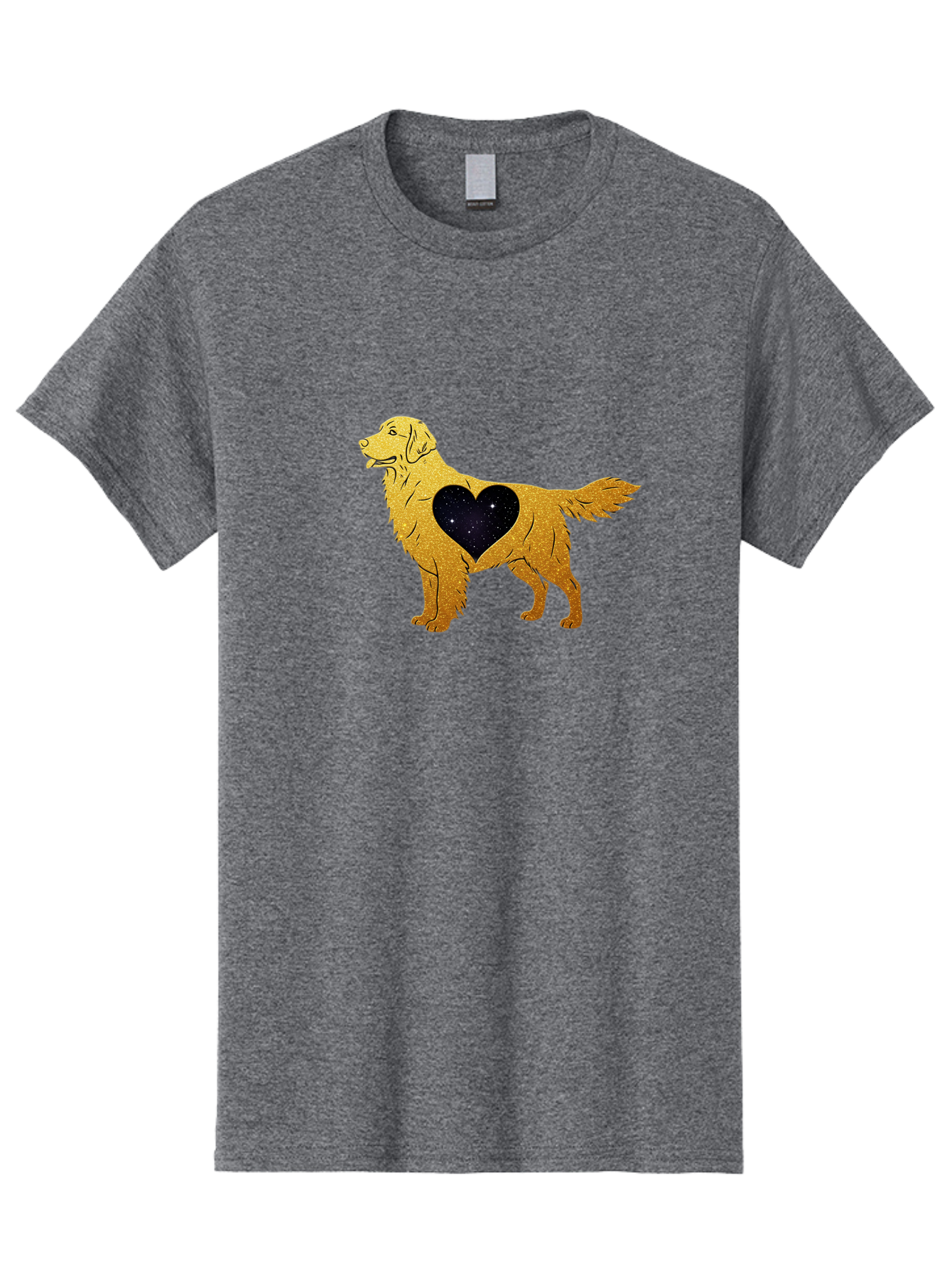Dog-With-Galaxy-Heart Men'S Graphic Tee, 100% Cotton, Comfortable Casual Summer Wear, Machine Washable, Golden Retriever Illustration, Galaxy Heart, Starry Night, Dog Love, Furry Friend, Stylized Artwork, Canine Charm, Celestial Theme, Bab864 3