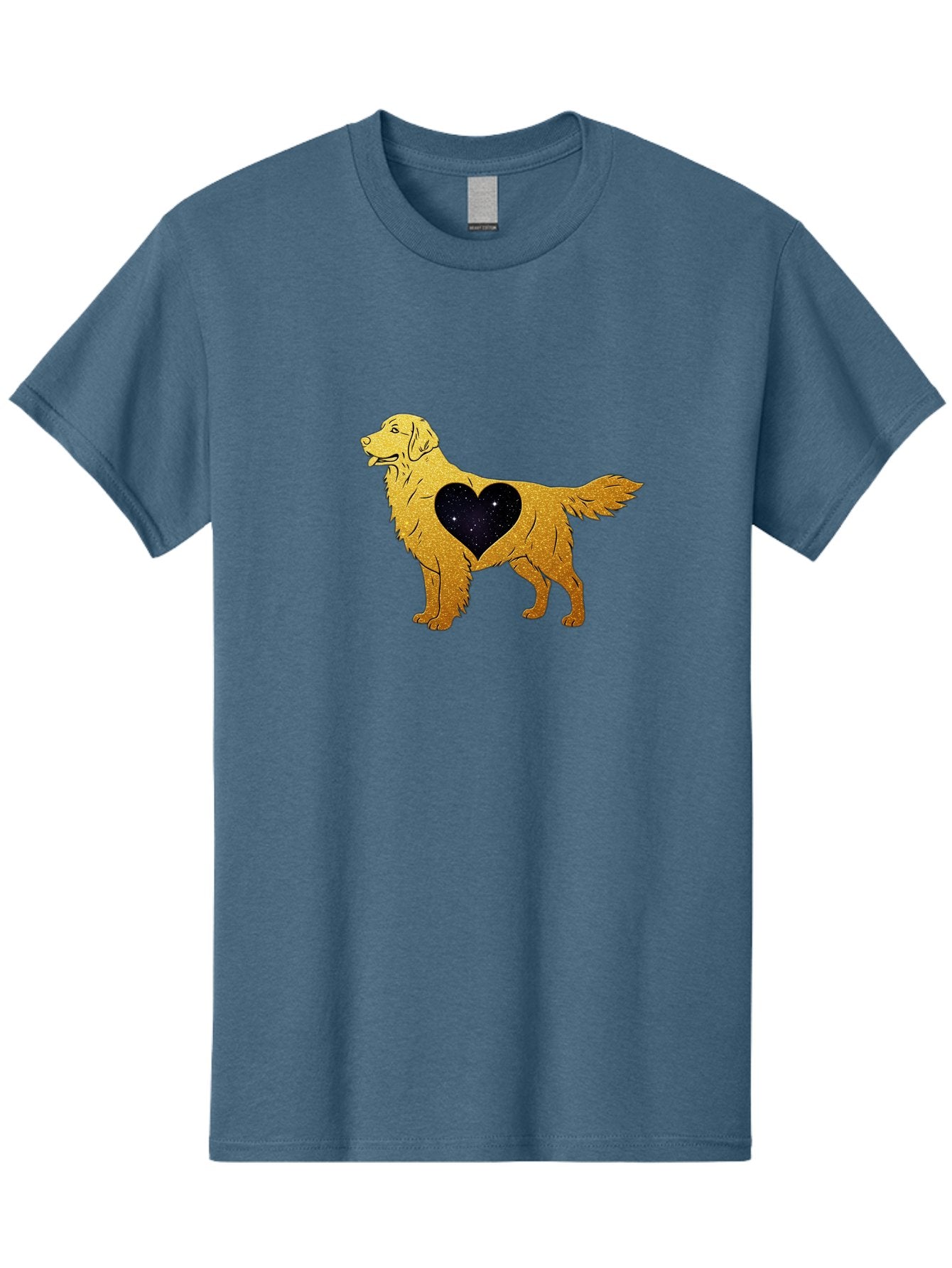 Dog-With-Galaxy-Heart Men'S Graphic Tee, 100% Cotton, Comfortable Casual Summer Wear, Machine Washable, Golden Retriever Illustration, Galaxy Heart, Starry Night, Dog Love, Furry Friend, Stylized Artwork, Canine Charm, Celestial Theme, Bab864 14