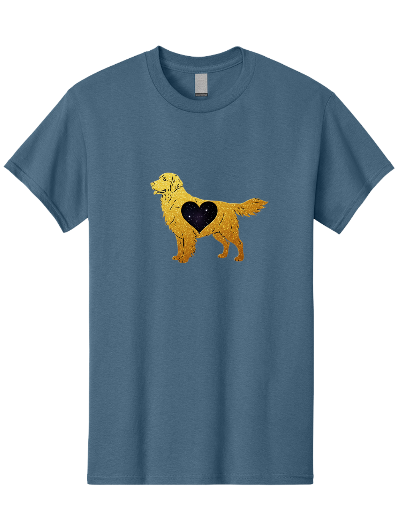 Dog-With-Galaxy-Heart Men'S Graphic Tee, 100% Cotton, Comfortable Casual Summer Wear, Machine Washable, Golden Retriever Illustration, Galaxy Heart, Starry Night, Dog Love, Furry Friend, Stylized Artwork, Canine Charm, Celestial Theme, Bab864