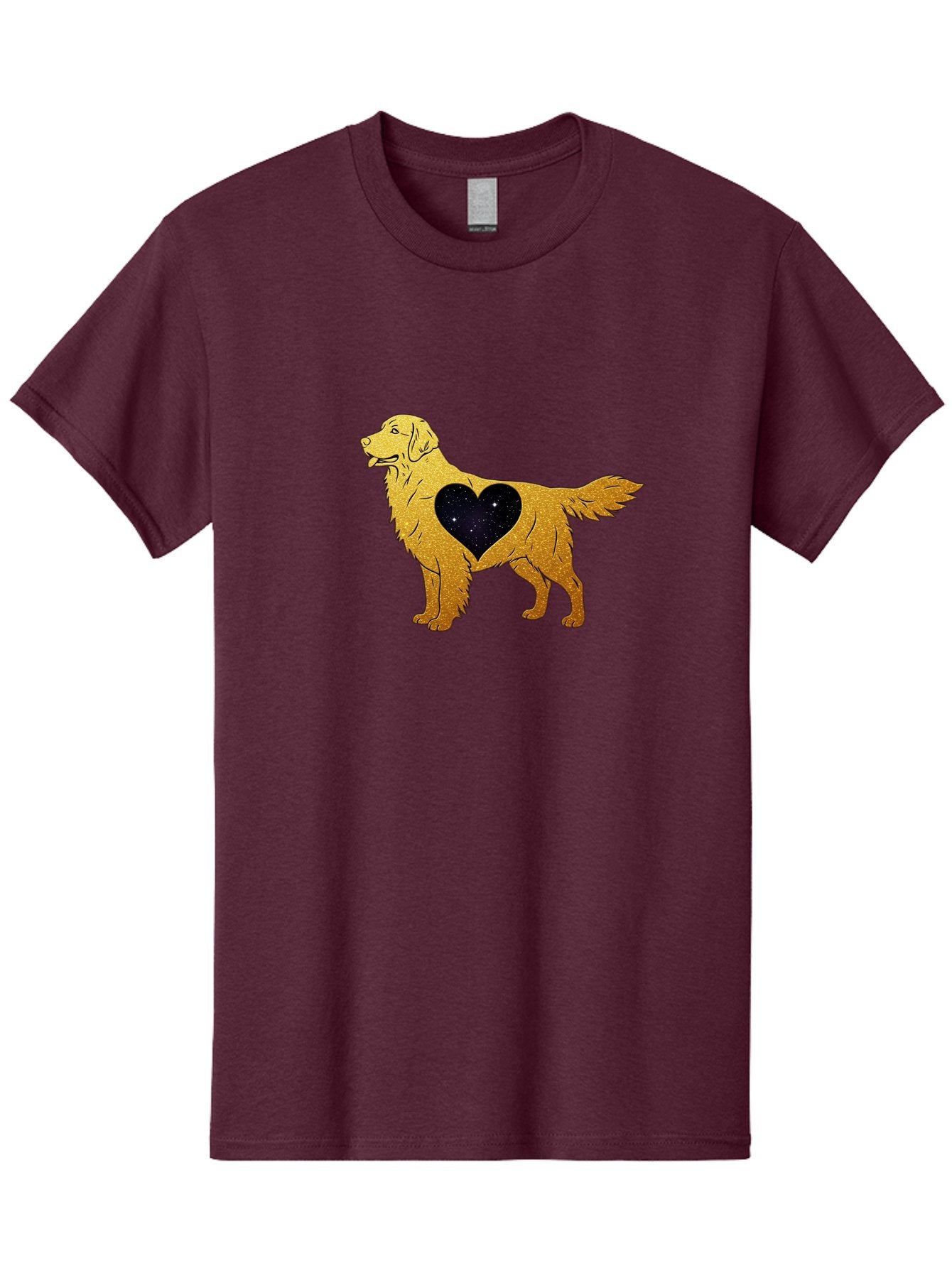 Dog-With-Galaxy-Heart Men'S Graphic Tee, 100% Cotton, Comfortable Casual Summer Wear, Machine Washable, Golden Retriever Illustration, Galaxy Heart, Starry Night, Dog Love, Furry Friend, Stylized Artwork, Canine Charm, Celestial Theme, Bab864