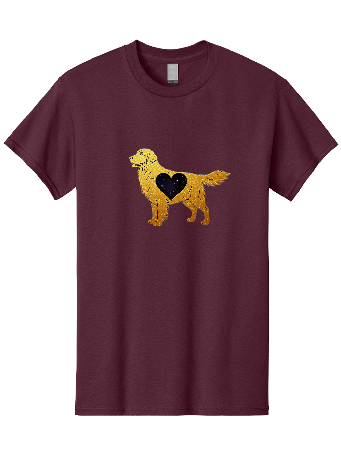 Dog-With-Galaxy-Heart Men'S Graphic Tee, 100% Cotton, Comfortable Casual Summer Wear, Machine Washable, Golden Retriever Illustration, Galaxy Heart, Starry Night, Dog Love, Furry Friend, Stylized Artwork, Canine Charm, Celestial Theme, Bab864 10
