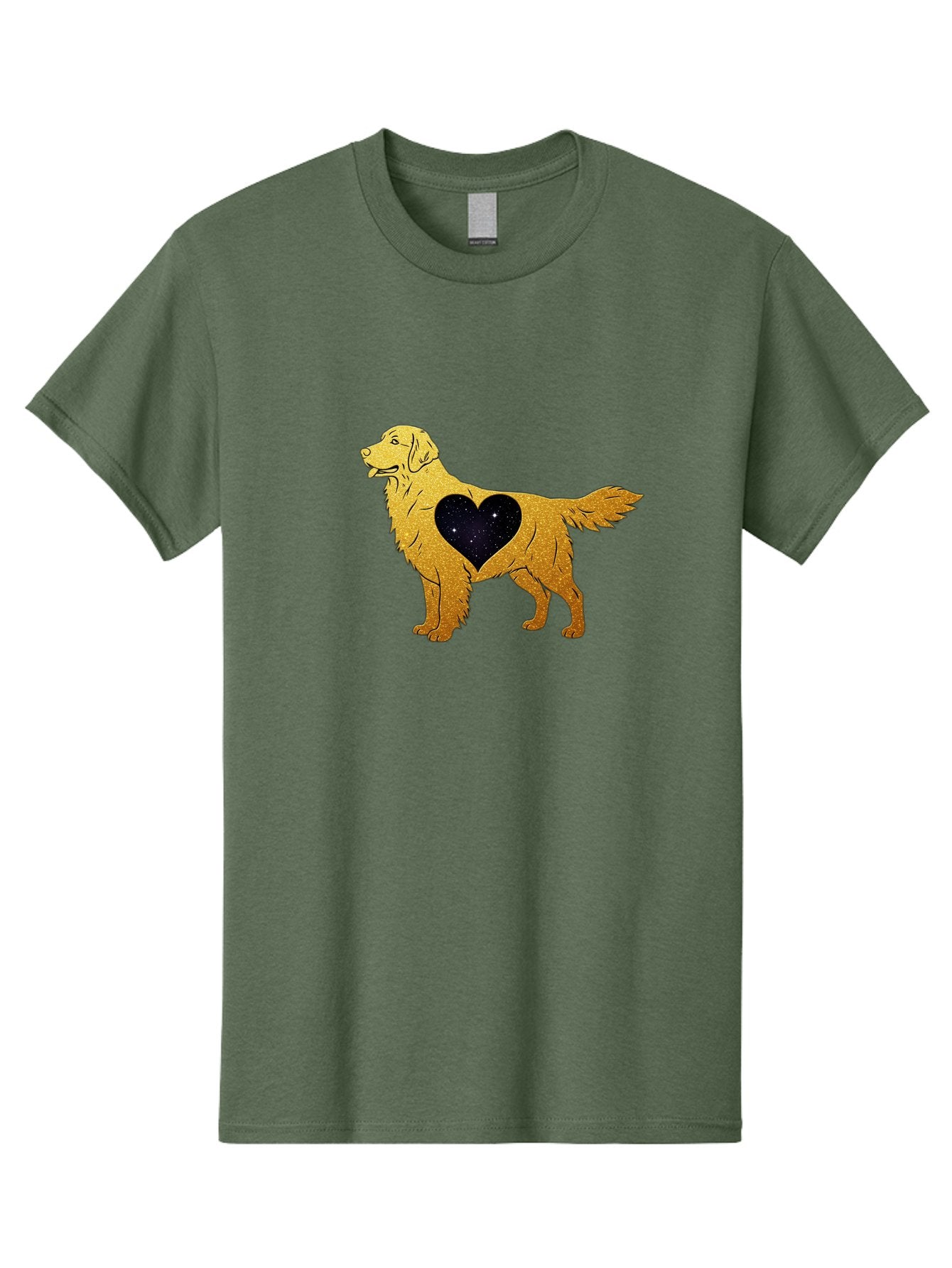 Dog-With-Galaxy-Heart Men'S Graphic Tee, 100% Cotton, Comfortable Casual Summer Wear, Machine Washable, Golden Retriever Illustration, Galaxy Heart, Starry Night, Dog Love, Furry Friend, Stylized Artwork, Canine Charm, Celestial Theme, Bab864 8