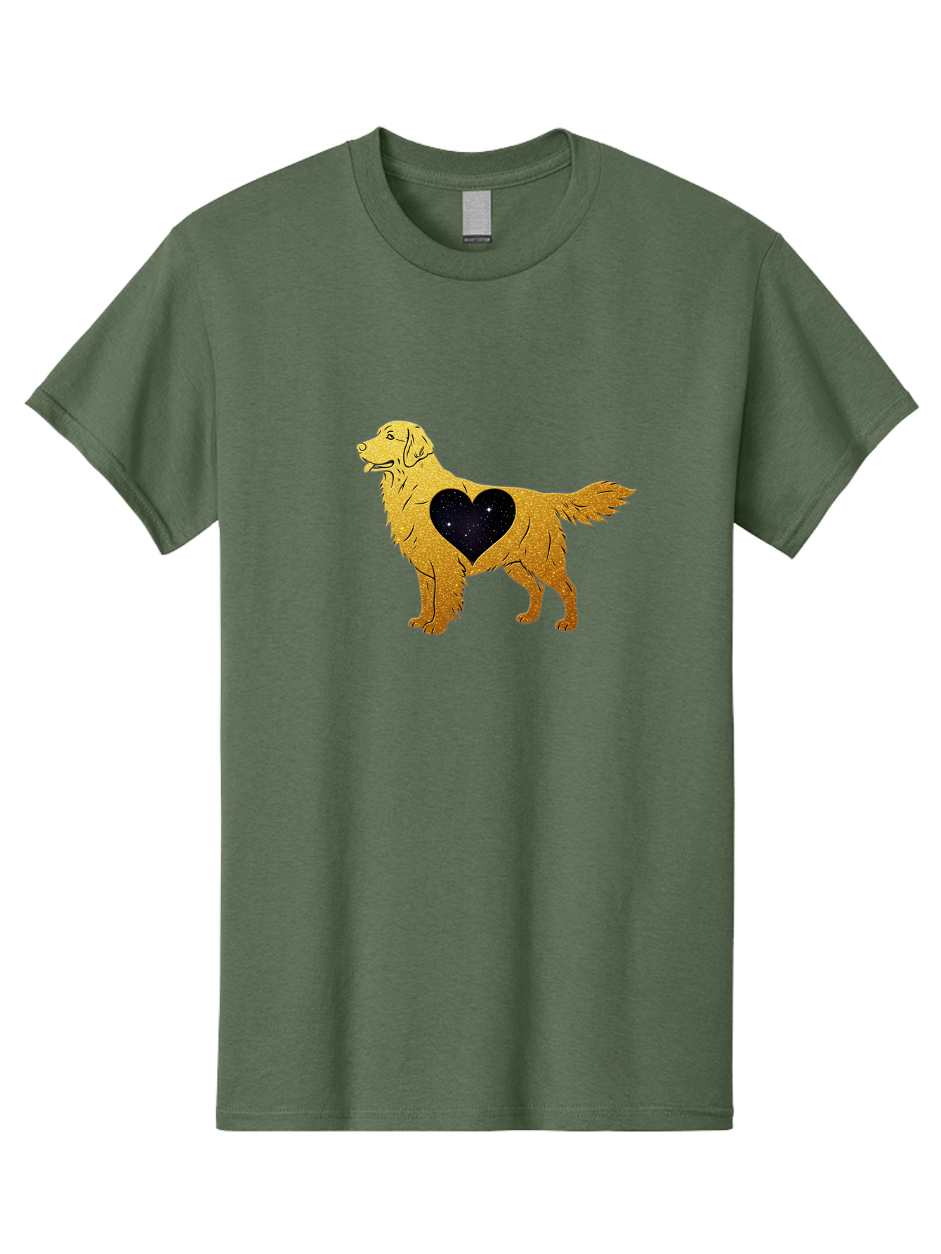 Dog-With-Galaxy-Heart Men'S Graphic Tee, 100% Cotton, Comfortable Casual Summer Wear, Machine Washable, Golden Retriever Illustration, Galaxy Heart, Starry Night, Dog Love, Furry Friend, Stylized Artwork, Canine Charm, Celestial Theme, Bab864 6