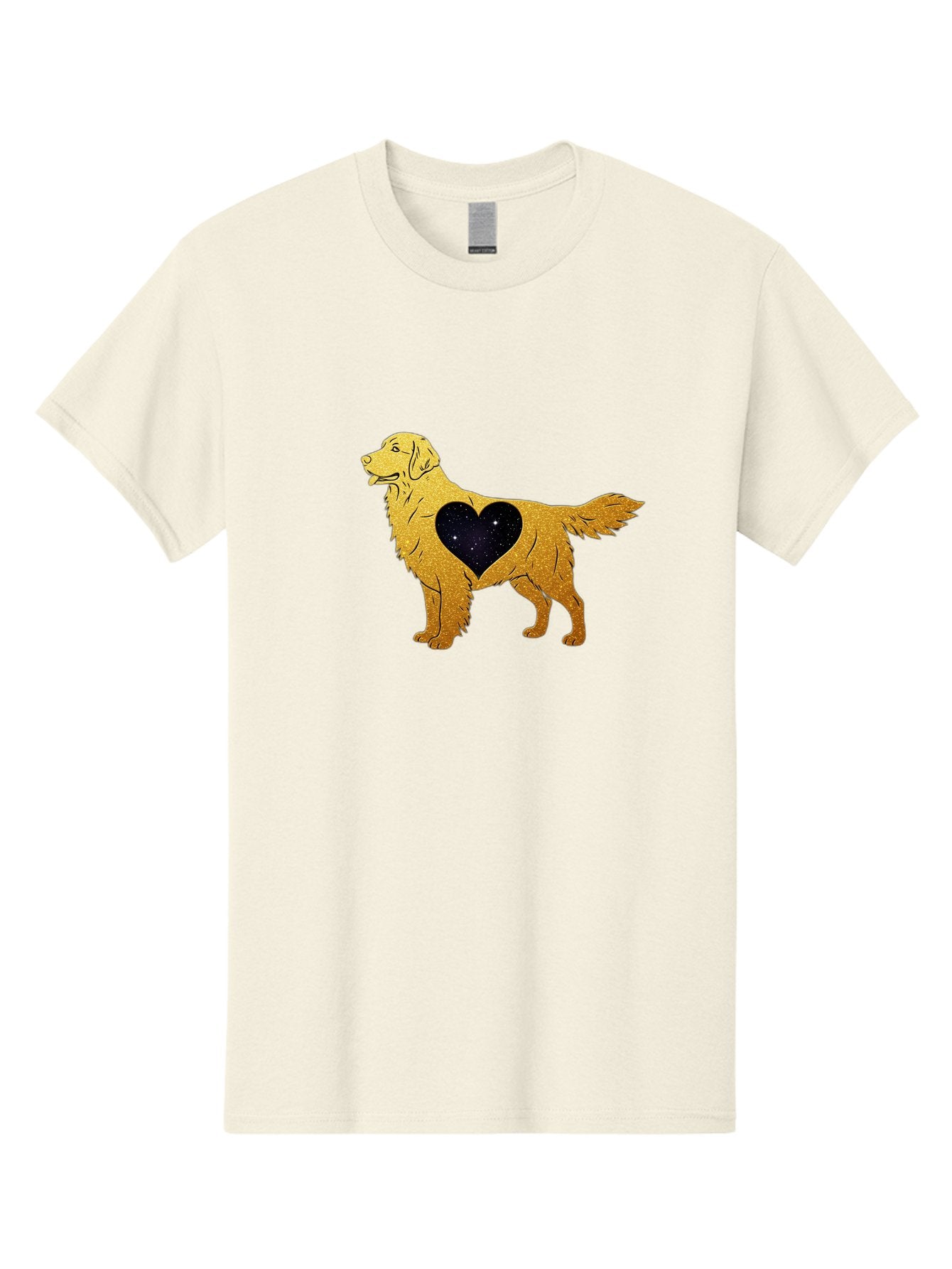 Dog-With-Galaxy-Heart Men'S Graphic Tee, 100% Cotton, Comfortable Casual Summer Wear, Machine Washable, Golden Retriever Illustration, Galaxy Heart, Starry Night, Dog Love, Furry Friend, Stylized Artwork, Canine Charm, Celestial Theme, Bab864 4